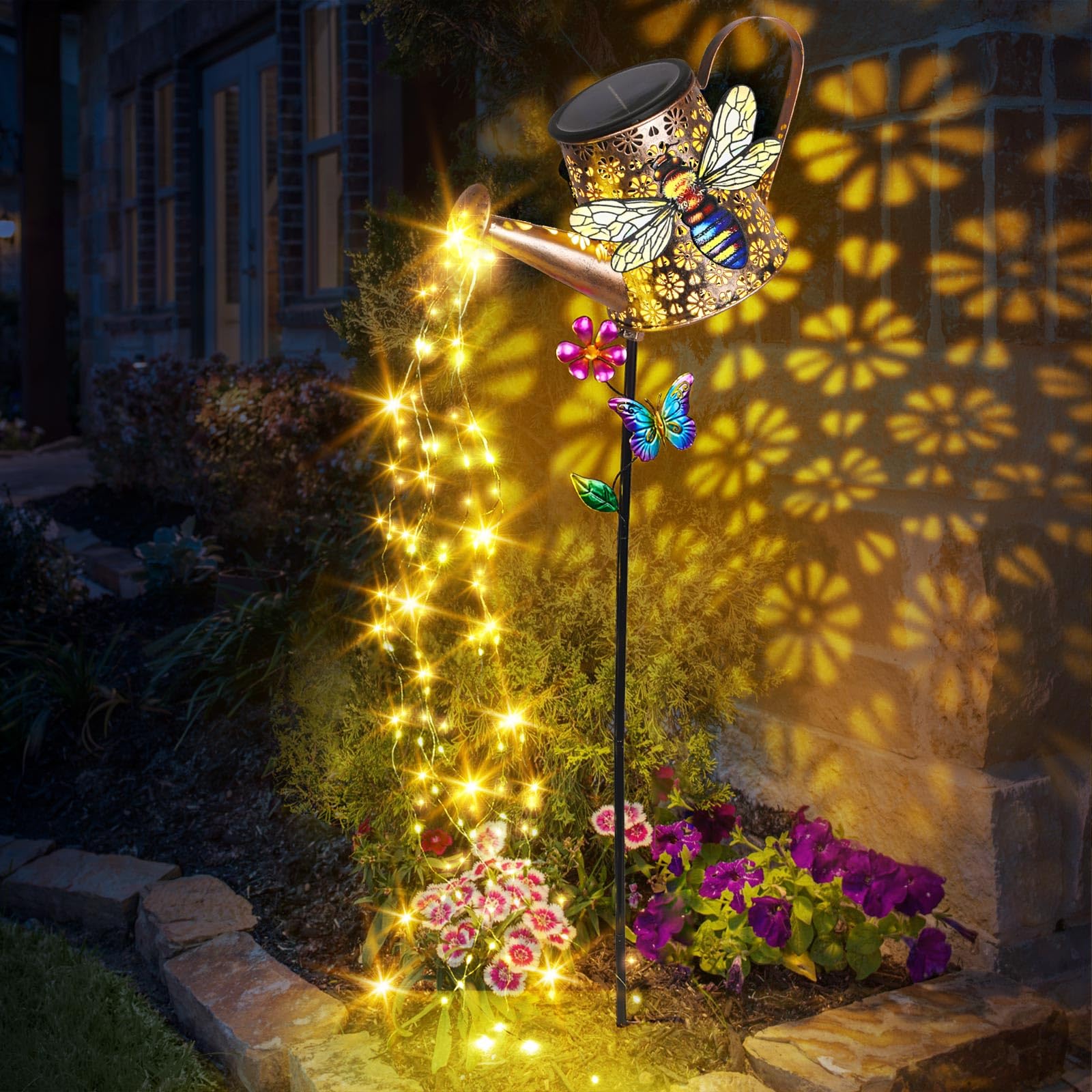 inhome Solar Lights Outdoor Decorative, 39.4'' Metal Solar Watering Can Lights With Bee, Waterproof Garden Stake For Yard Lawn Patio Pathway Landscape, Gardening  For Mom Grandma Women