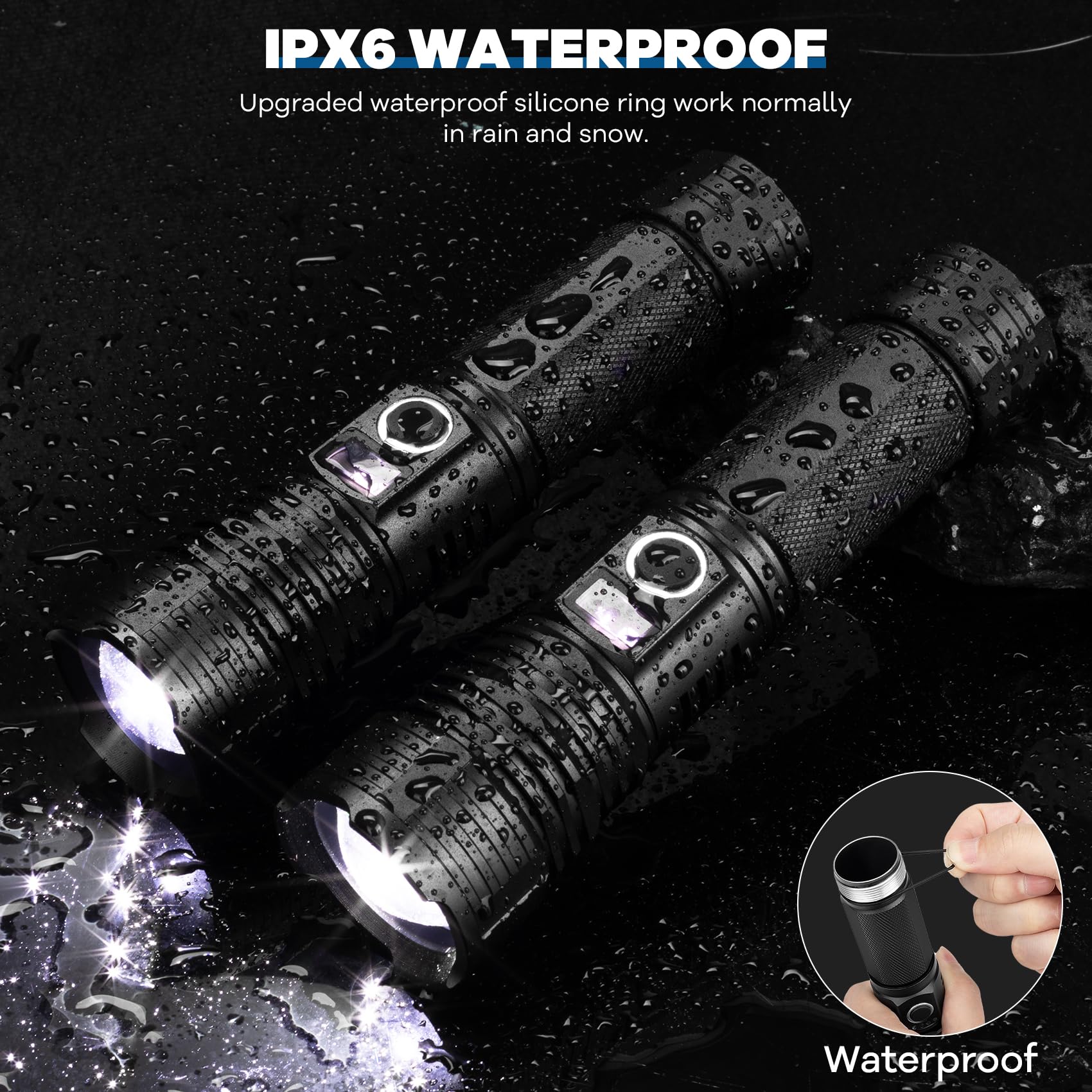 Kmivo Rechargeable Led Flashlights High Lumens, 990000 Lumens Super Bright Flashlights With 5 Modes, Waterproof Powerful Flash Light Multifunctional Flashlights For Home Emergencies Camping(2 Pack)