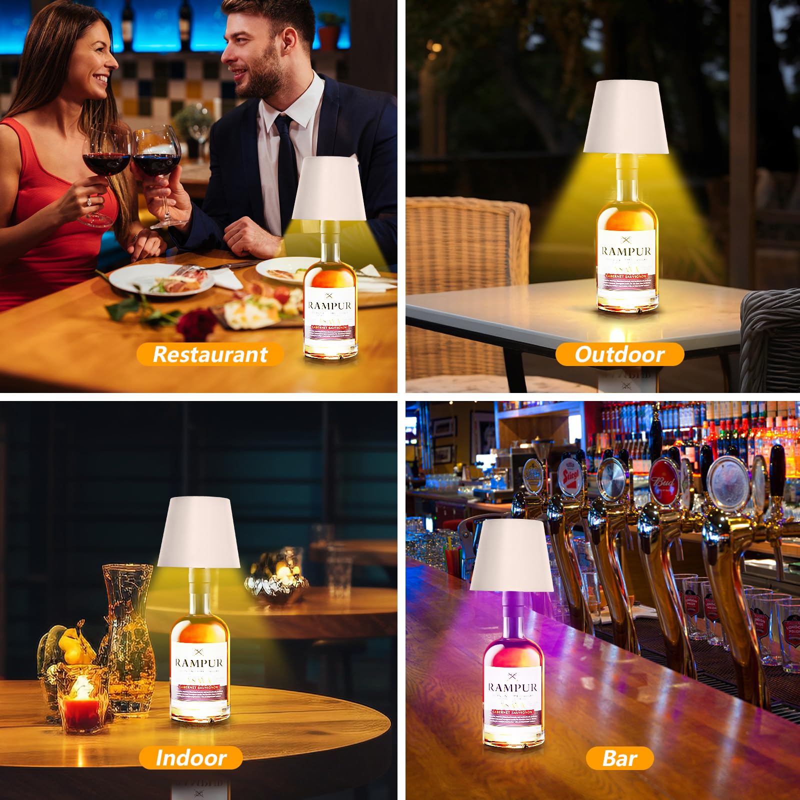 S Sunsbell Wireless Bottle Lamp, Embedded Bottle Light With Rgbw Color Ring, Stepless Dimming Led Bottle Table Lamps, Usb Rechargeable Touch Wine Bottle Lamp For Bars Restaurants Bedroom (White)