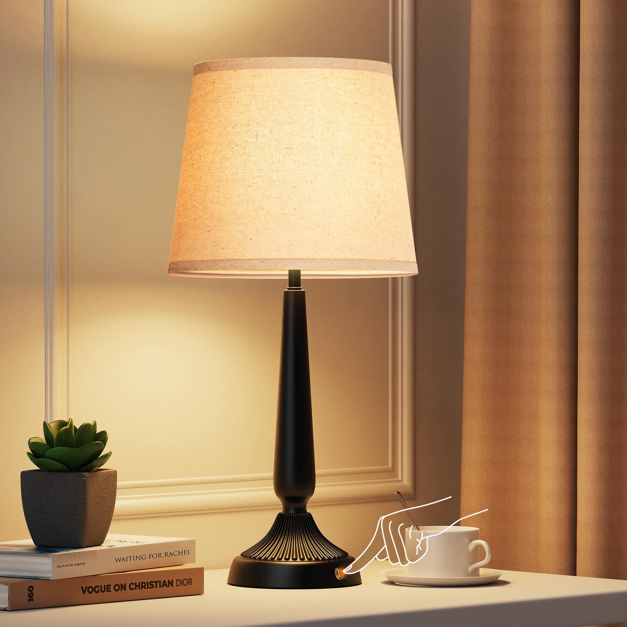 Partphoner Cordless Table Lamp, 5000Mah Battery Rechargeable Touch Lamp, Wireless Led Lamps, 3-Level Brightness Bedside Lamps, Modern Black Iron Design, Desk Lamp For Patio Camping, Dining, Home