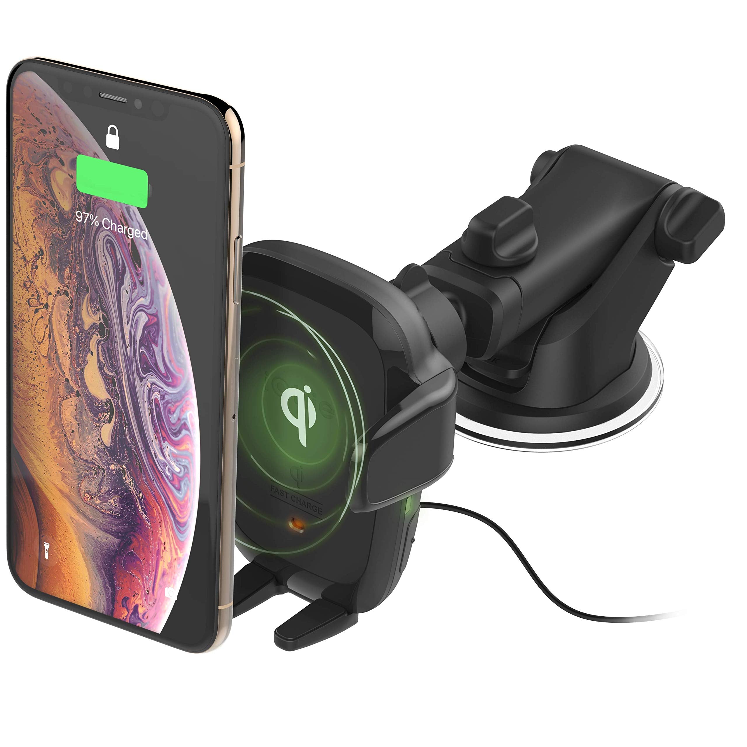 Iottie Auto Sense Qi Wireless Car Charger - Automatic Clamping Dashboard Phone Mount With Wireless Charging For Google Pixel, Iphone, Samsung Galaxy, Huawei, Lg, And Other Smartphones.