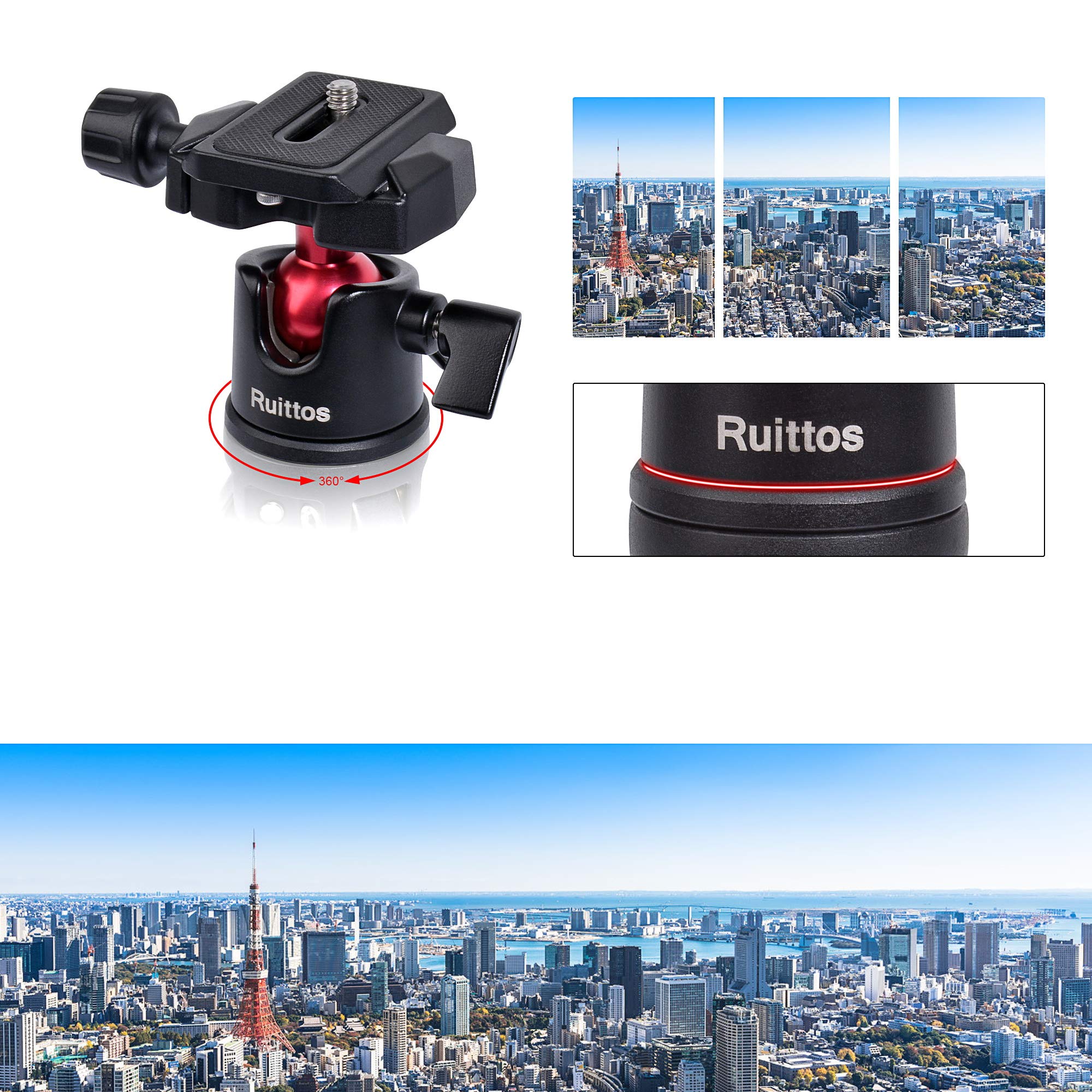 Ruittos Camera Mini Tripod, Complete Tripod Tabletop Photography Stand Monopod Base With 360 Degree Ball Head, Full Aluminumn Heavy Duty Small Tripod Compatible With Canon, Nikon, Sony