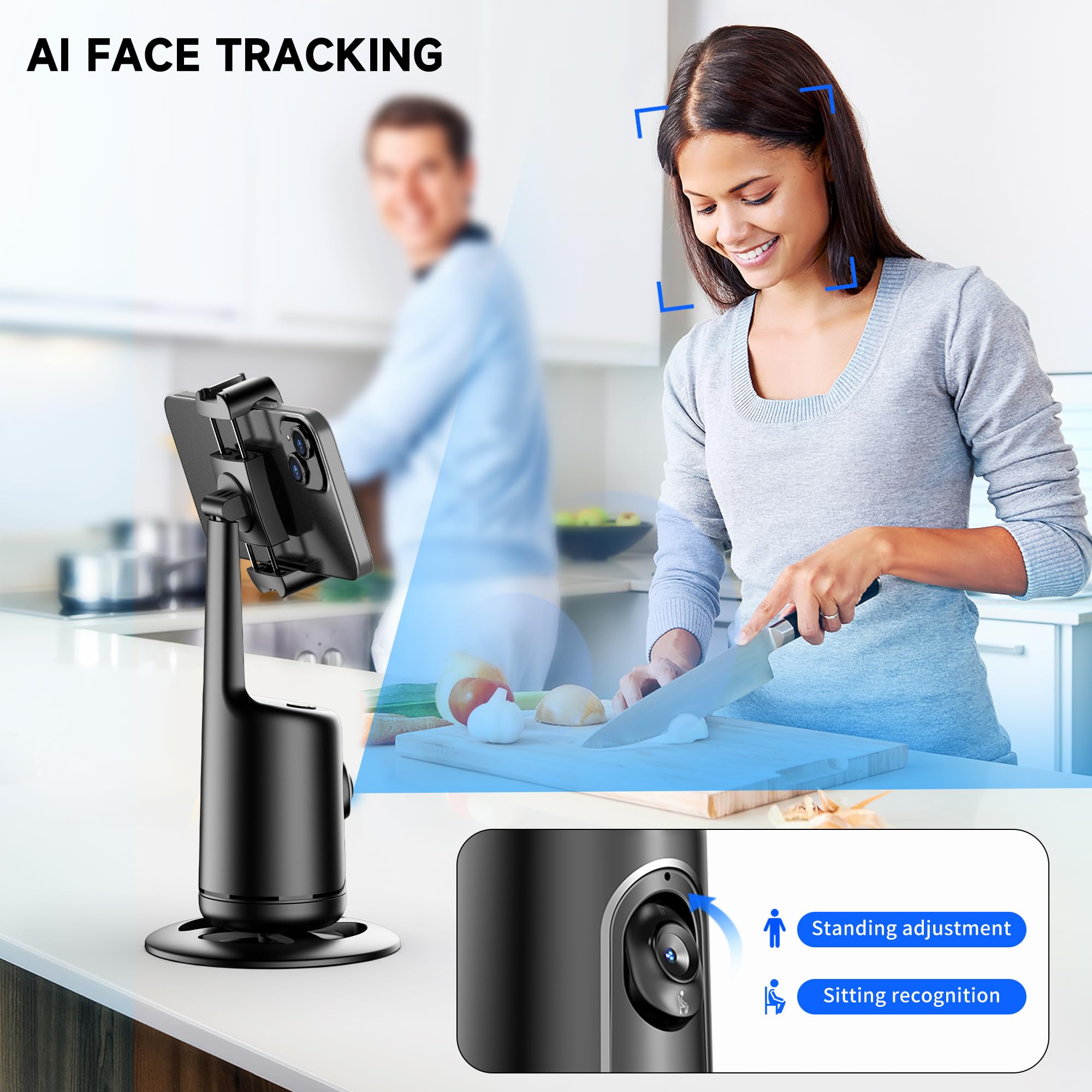 Selfieshow Auto Face Tracking Tripod With 2 Selfie Ring Light, 360° Rotation Face Body Phone Holder Smart Shooting Camera Mount With Remote, Rechargeable Smart Shooting Holder For Vlog, Streaming, Video, Tiktok