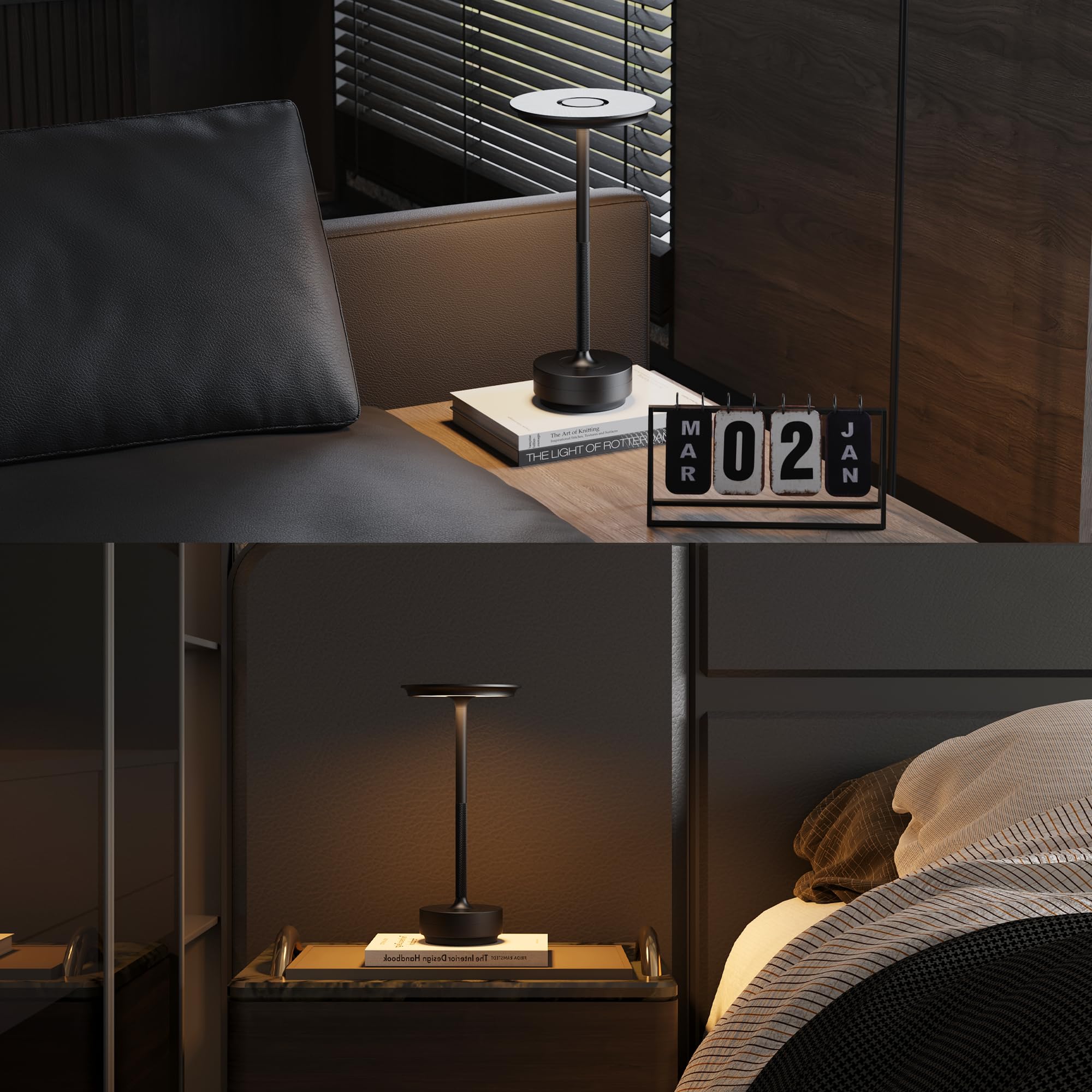 Jonemo 2 Pack Cordless Table Lamp, Led Rechargeable Table Light With 3 Temp Settings, Stepless Dimming, 5000Mah Battery, Usb-C, Memory, Aluminum Alloy, For Home, Patio, Restaurant, Outdoor. Black