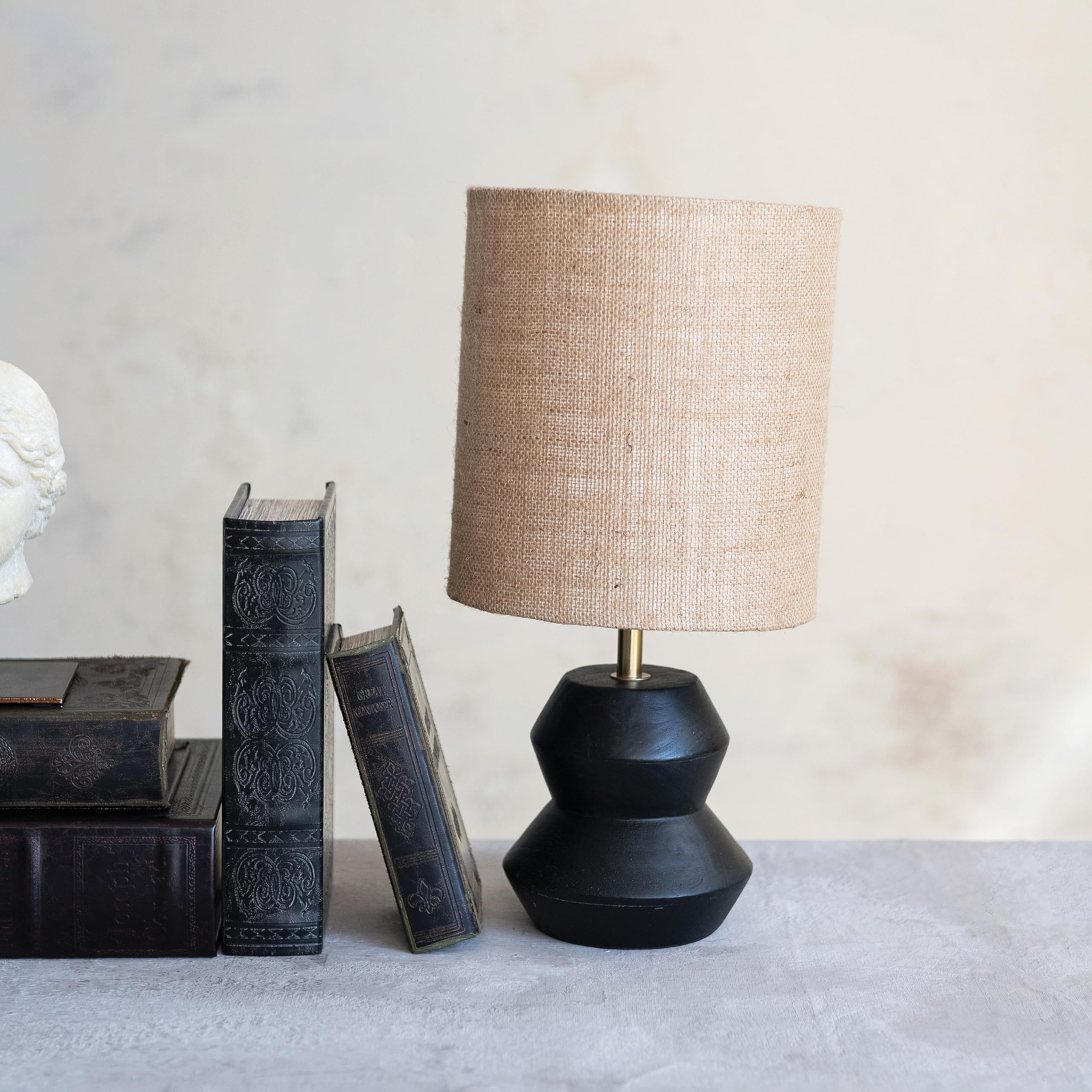 Creative Co-Op Mango Wood Table Lamp With Jute Shade, Black, Set Of 2