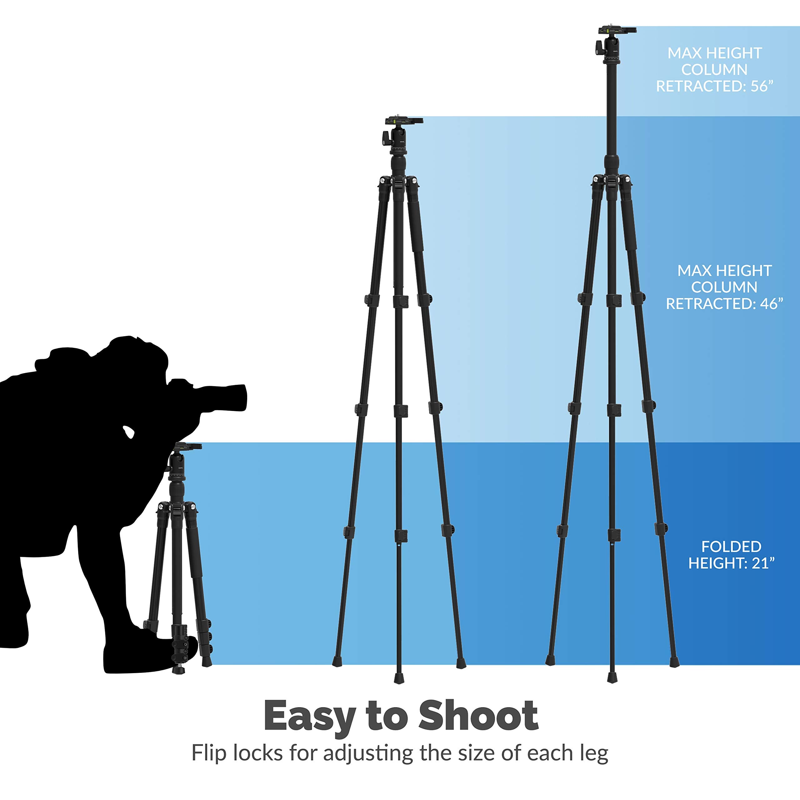Sabrent 56 Inch Aluminum Tripod With 360 Degree Full Motion Camera Mount, Compact Version (Tp-Alb6)