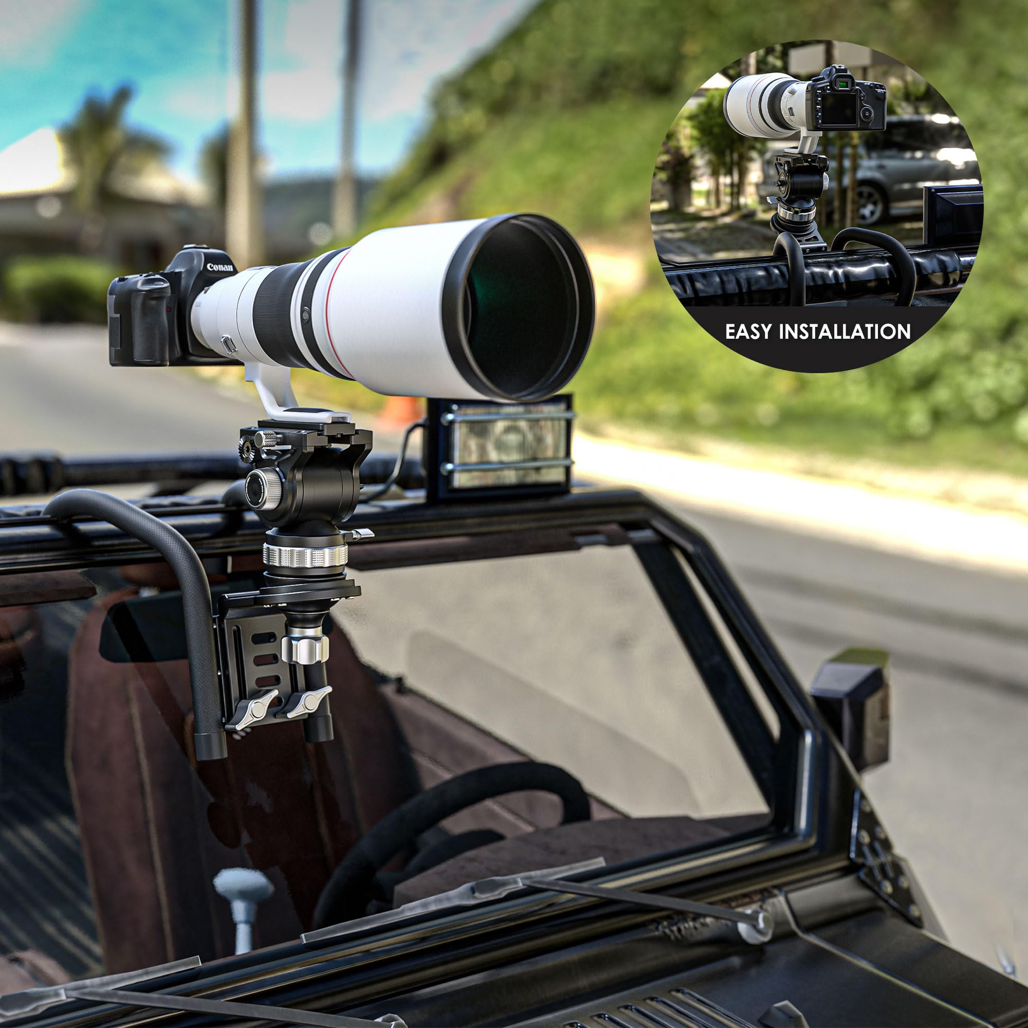 Leofoto Camera Window Stabilizer With 75Mm Bowl Base Leveling Adapter With 3/8" Screw, 80Mm Focusing Macro Rail, 10Kg/22Lbs Maximum Load Capacity, Camera Car Mount For Vlogging, Outdoor Photography (Wn-03)