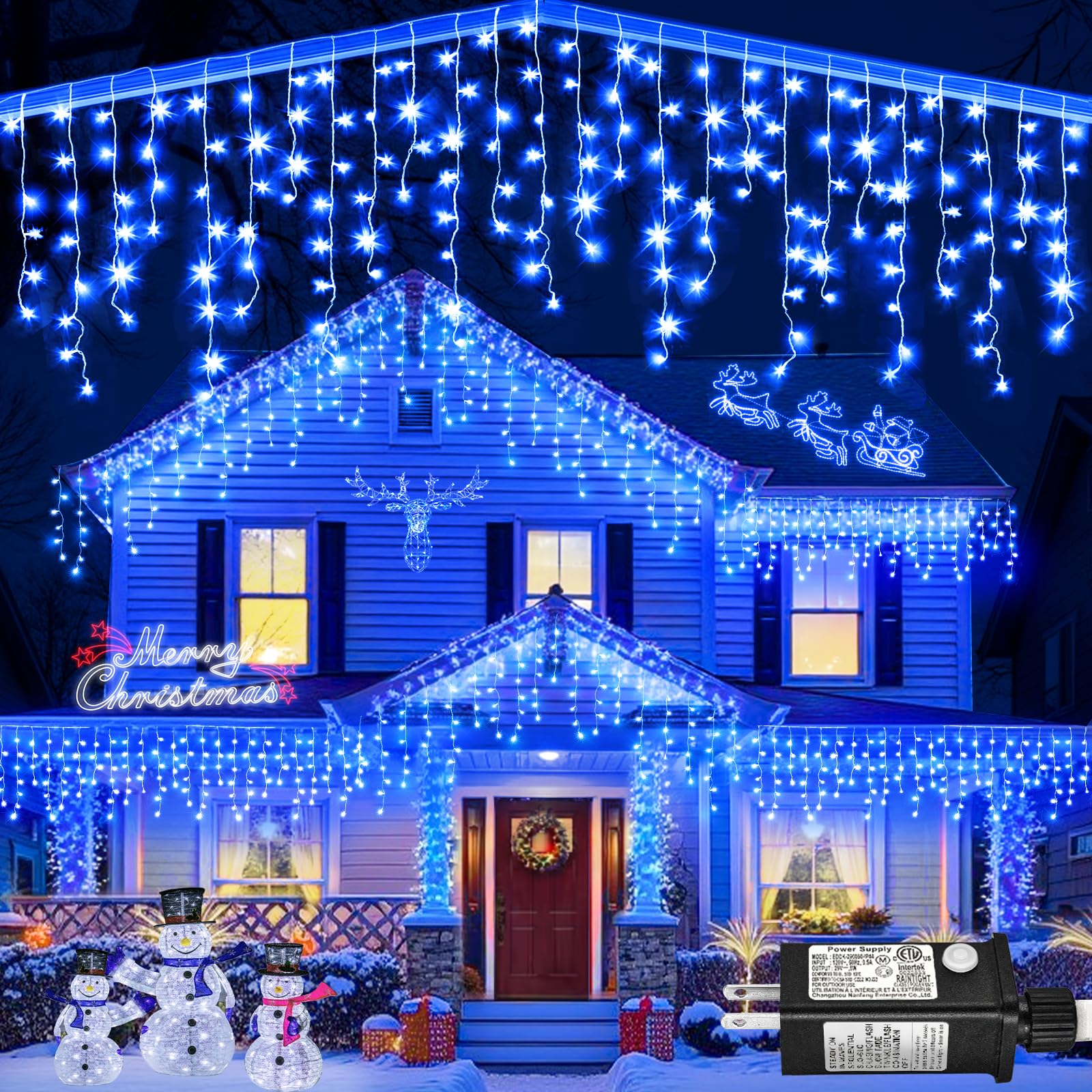 Nielfoi Icicle Lights Outdoor - 33Ft Christmas Lights With 400Led 75 Drops 8 Modes, Plug In Curtain String Lights Waterproof For Holiday Wedding Party Home Garden Bedroom Indoor Outdoor Decoration, Blue