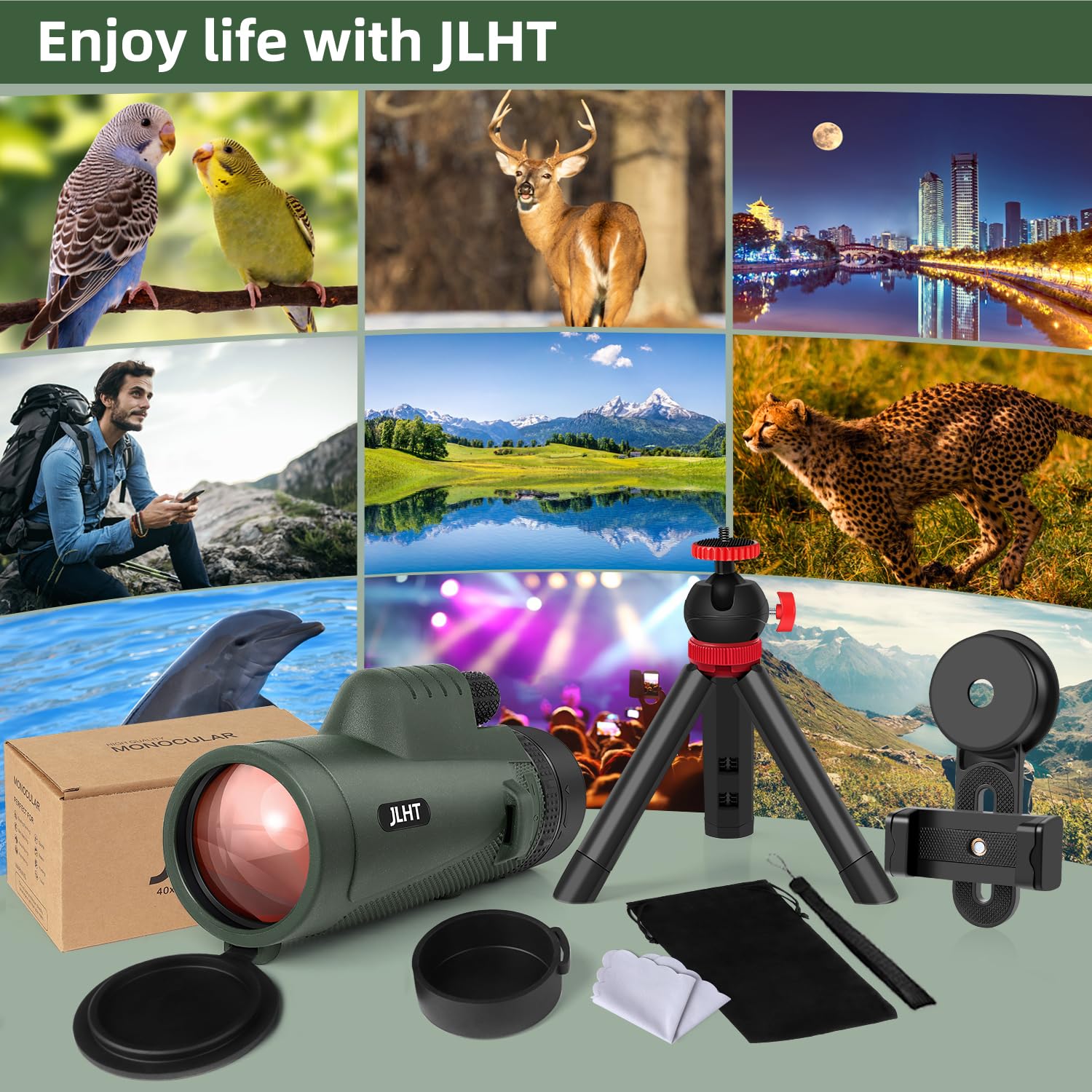 Chicy 40X60 High Power Monocular With Smartphone Adapter, Tripod, Bag - Bak4 Prism And Fmc Lens For Bird Watching, Hunting, Hiking, Camping