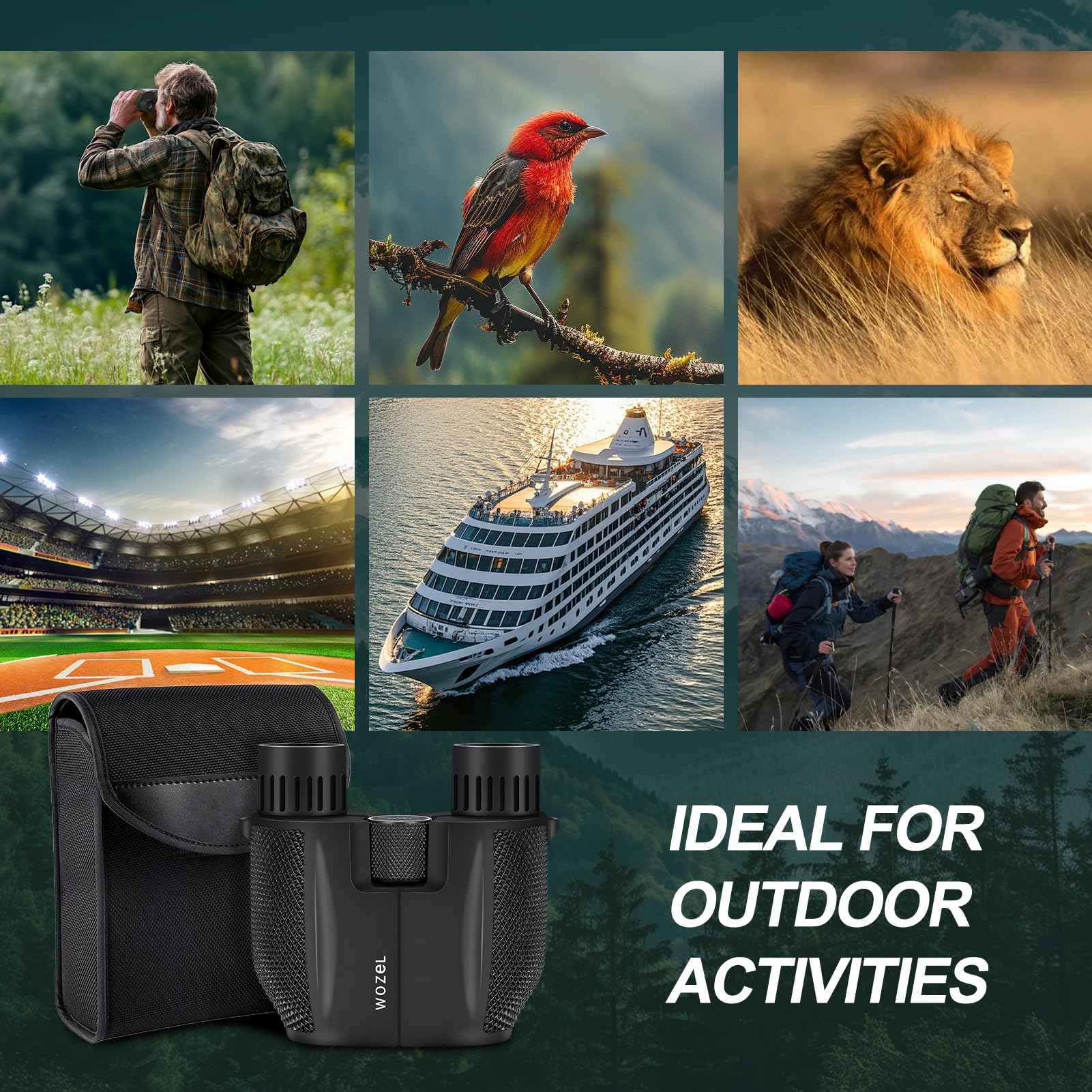 Wozel 10X25 Compact Binoculars For Adults - High Powered Small Binoculars For Kids - Mini Binoculars For Hunting Bird Watching Stargazing Cruise Ship Travel Hiking Opera
