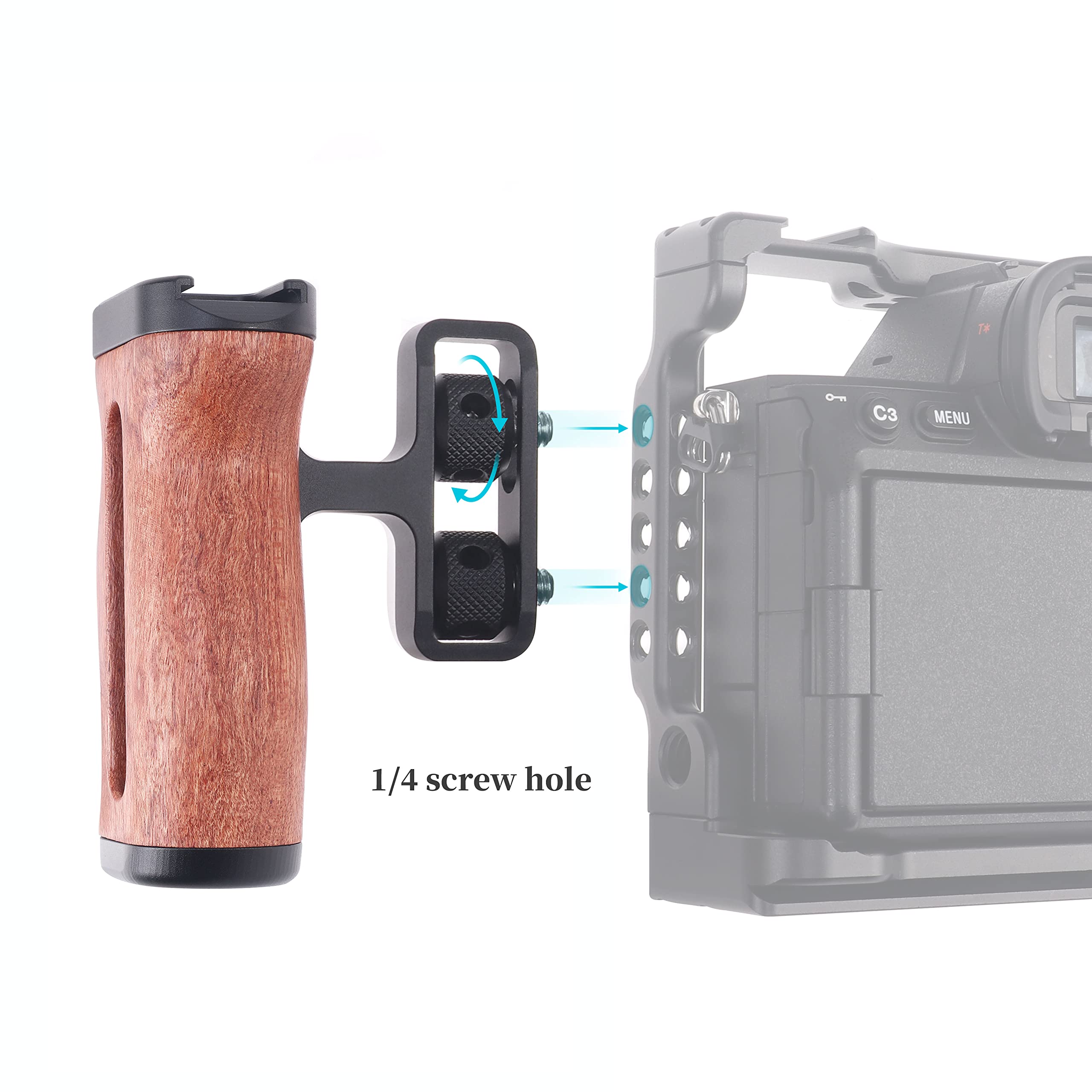 Fotga 2X Wooden Side Hand Grip Handle Stabilizer With 1/4"-20 Screw, Cold Shoe For Dslr Mirrorless Video Camera Cage