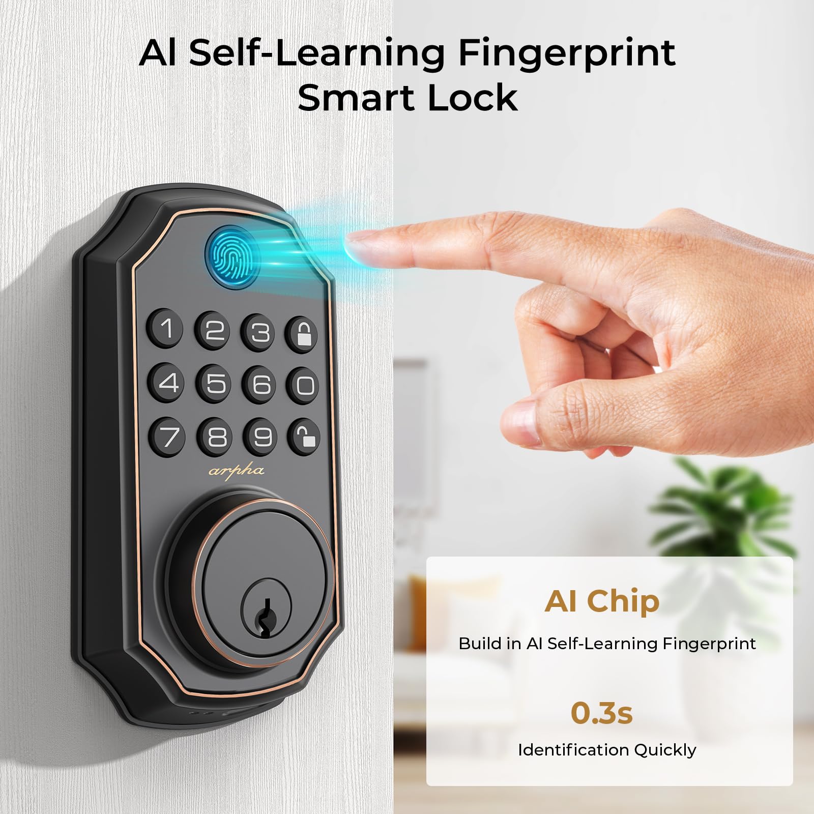 Arpha Fingerprint Smart Door Lock - Keyless Entry Door Lock, Built-In Wifi Deadbolt With Keypad, App Remote Control, Easy Installation