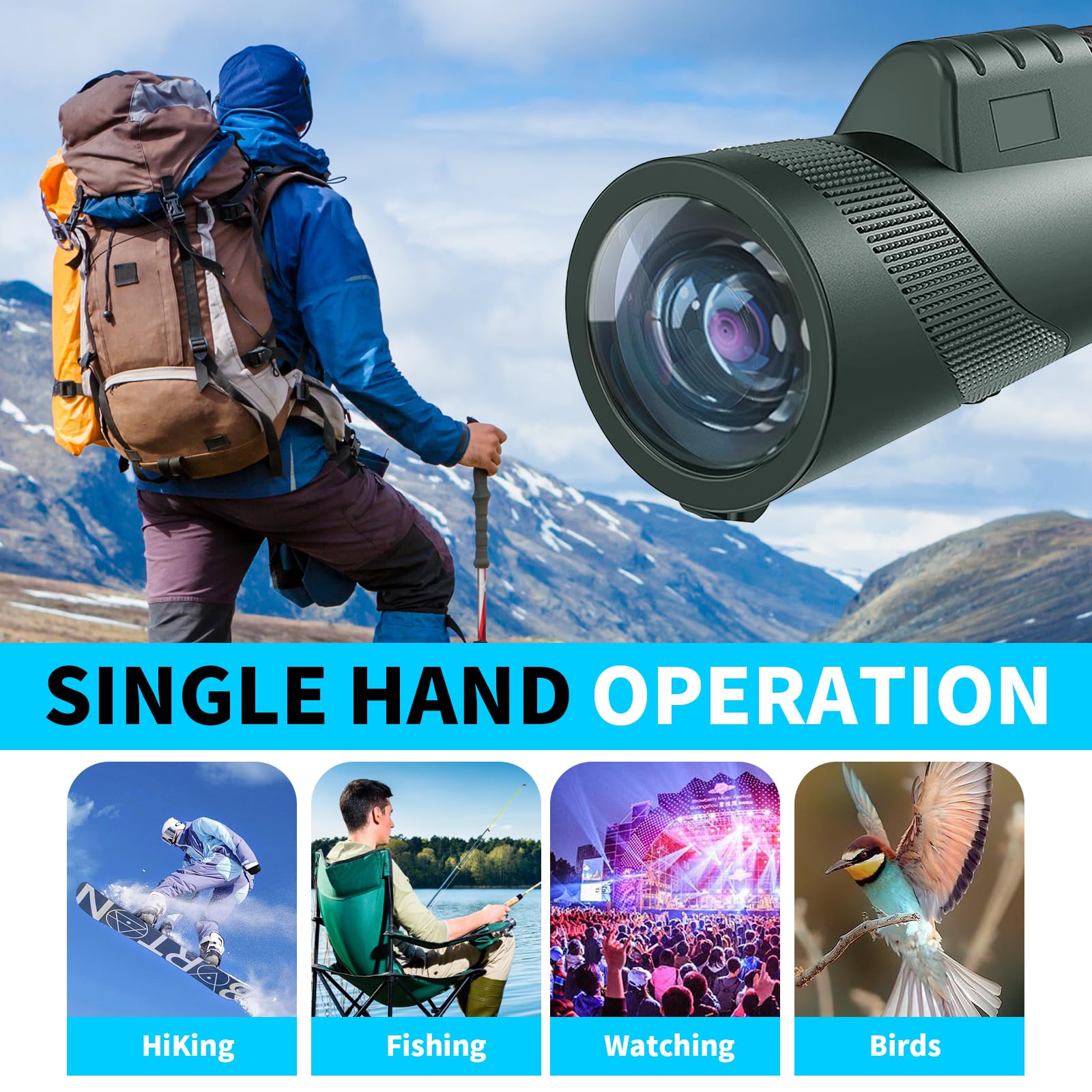 Budatao 10X42 Hd Monocular Telescope For Adults, High Powered Compact Bak-4 Prism & Fmc Lens, With Smartphone Holder & Tripod, Stargazing Hunting Bird Watching, Camping Hiking Travel Accessories (Green)
