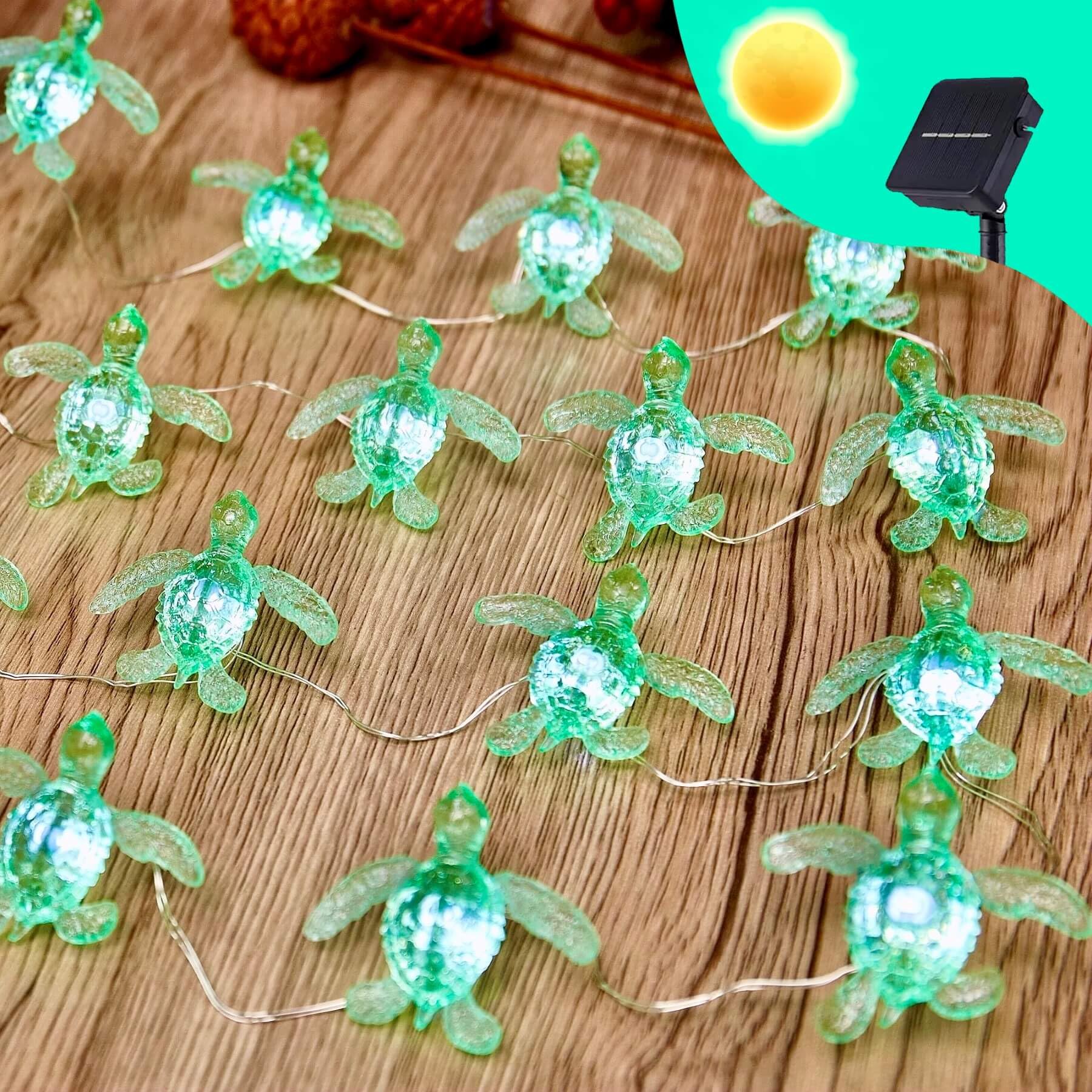 Enlaceray Solar Nautical String Lights - 40Led 14Ft Waterproof Outdoor Fairy Lights ， Sea Turtle Decor - Beach Decor, Ocean Balcony, Patio, Yard Fence & Window - Nautical Sea Life Design For Outdoor Gardens