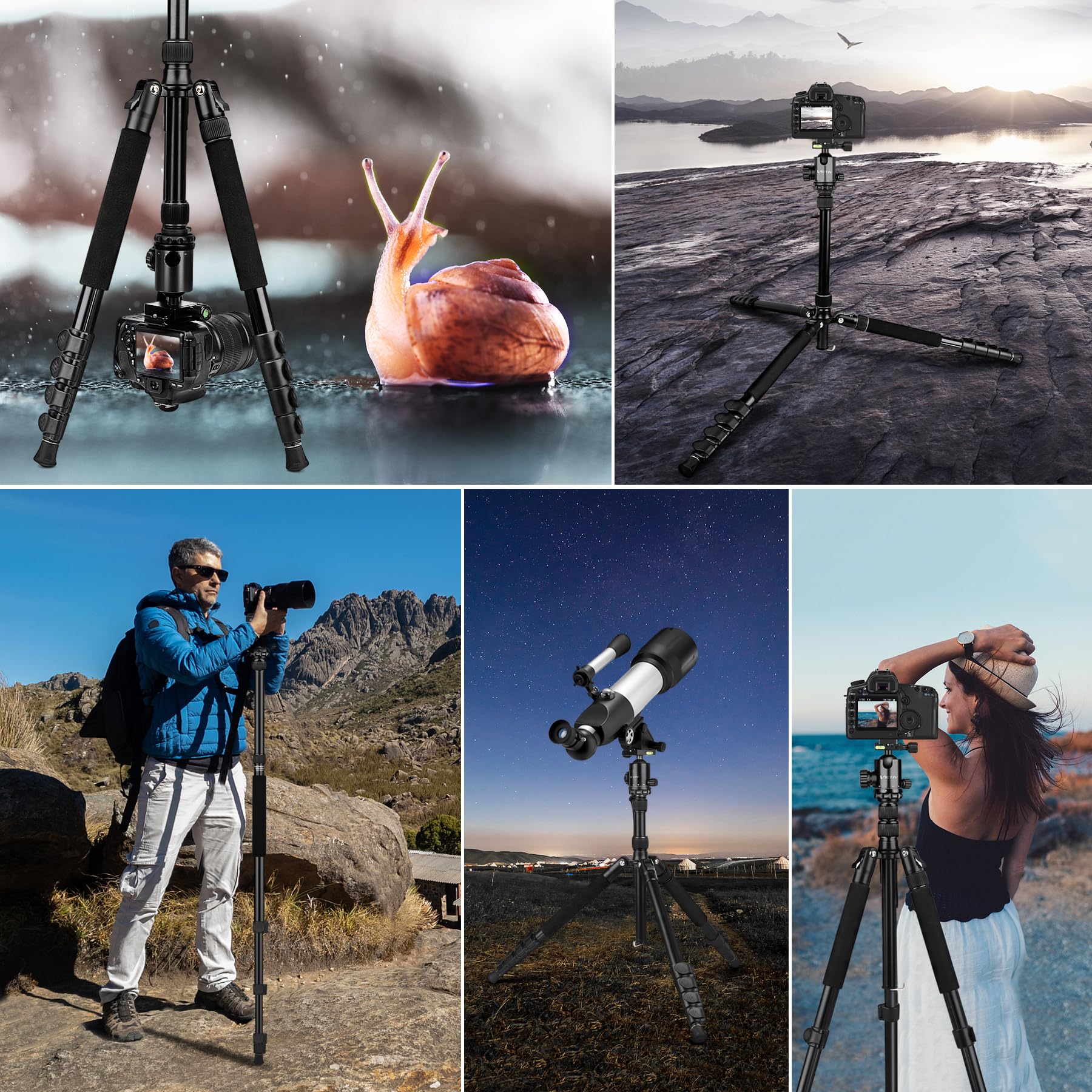 Victiv 78" Tripod For Camera, Tall Dslr Tripod & Monopods, Professional Heavy Duty Tripod For Spotting Scopes, Binocular, Aluminum Camera Tripods Stand, Compatible With Canon Nikon Sony