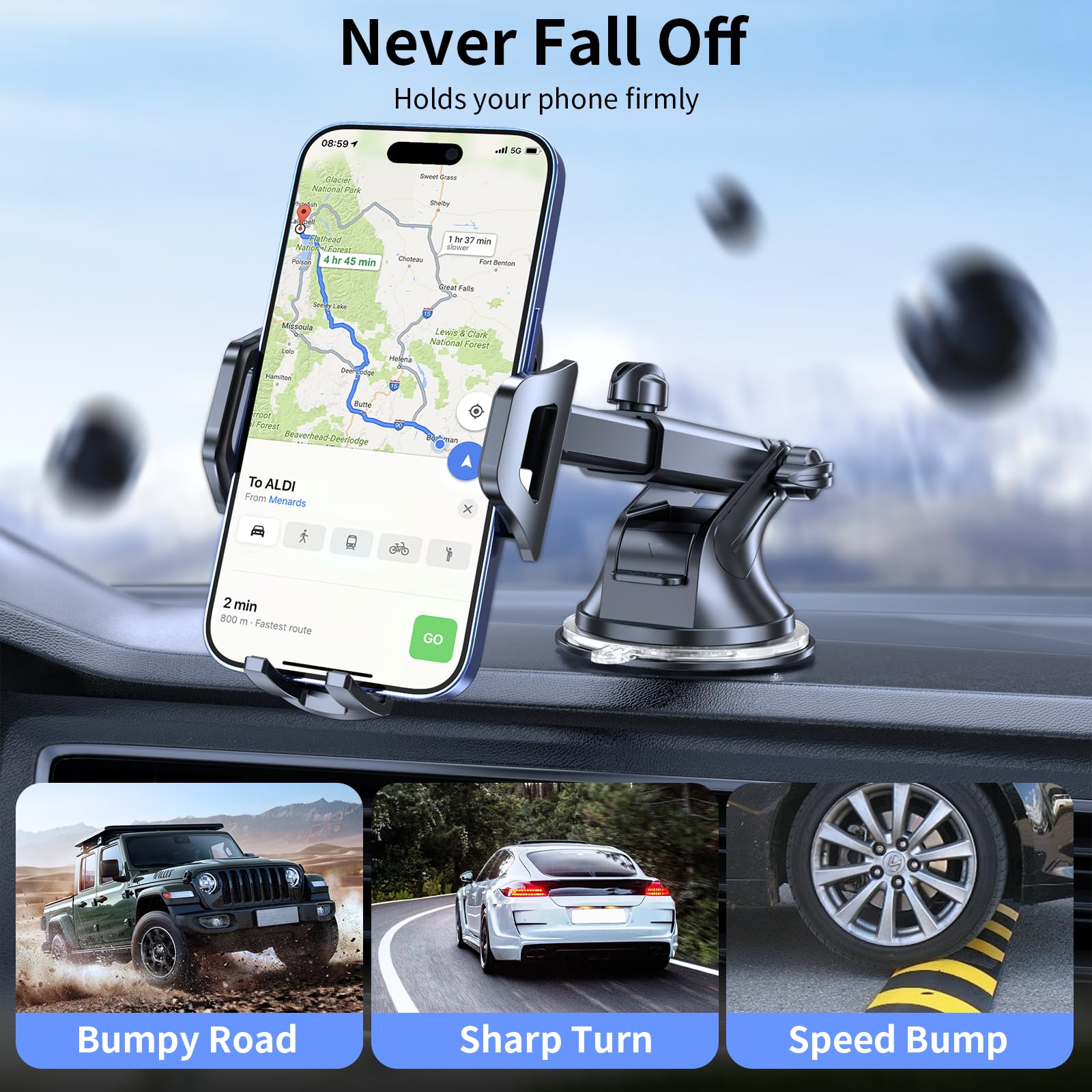 Lotuny Phone Holders For Your Car  Car Phone Holder Mount Hands  Universal Automobile Cradle For Dashboard Windshield, Compatible With Iphone Samsung Google And All Phones