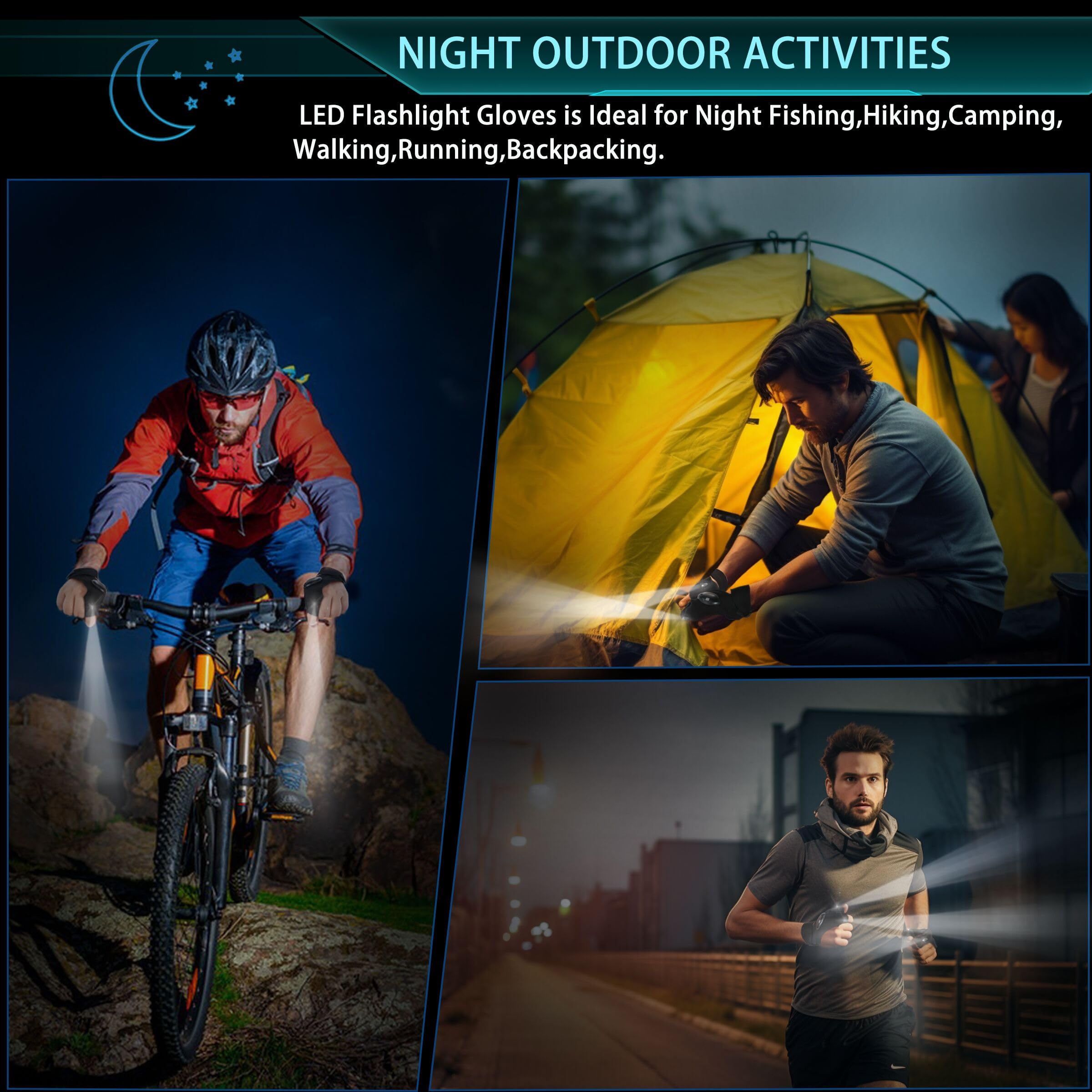 Lucdnc Led Flashlight Gloves  For Men Christmas  Stocking Stuffers For Adults Cool Gadget Hands- Lights Tools For Fishing Camping Repairing Unique Men Birthday