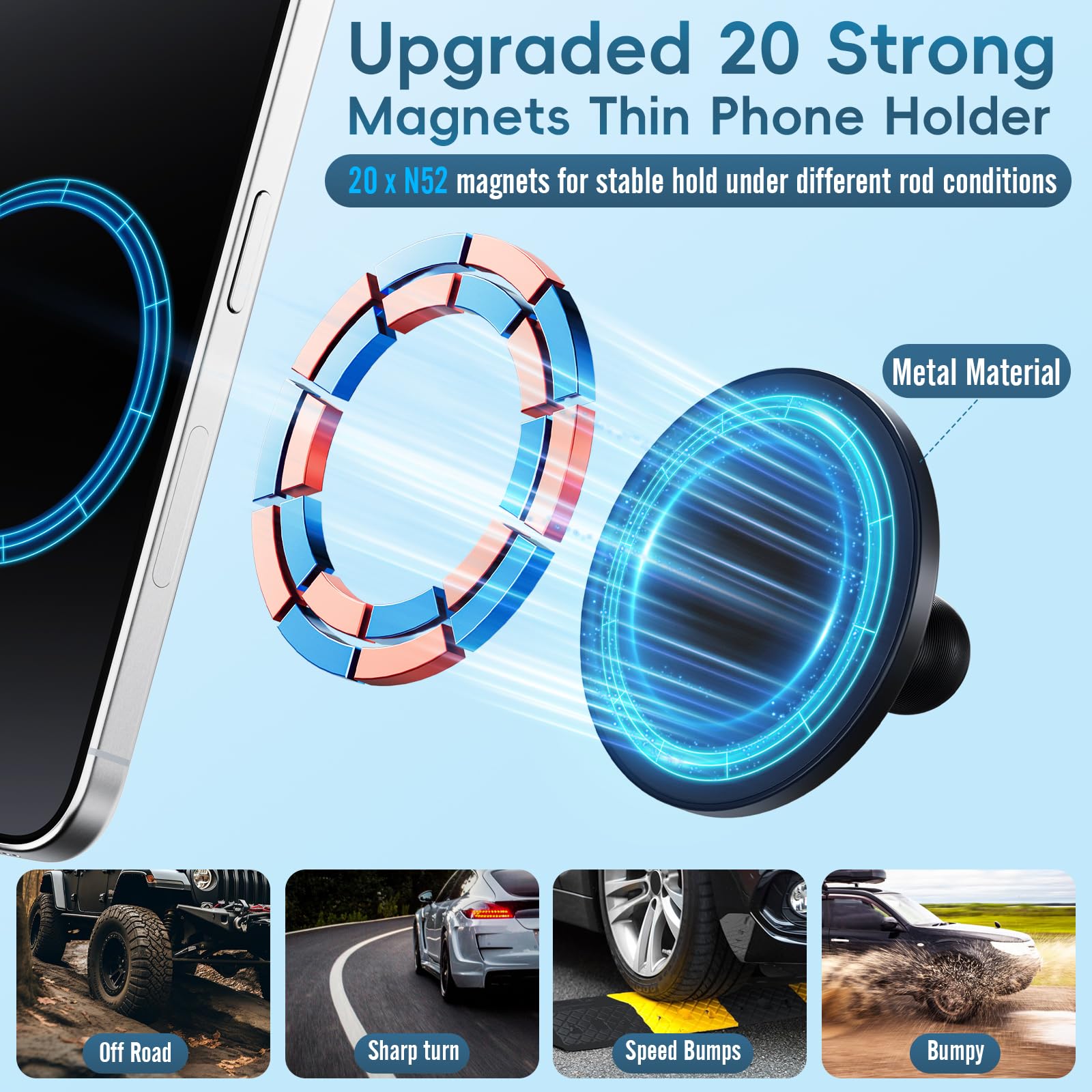 Kaishengyuan  Vent Magnetic Phone Mount For Tacoma 2016 - And 2014- Toyota Tundra, 3Rd Gen Tacoma Cell Phone Cradles With Full Metal Arm 20X Super Strong Magnet Phone Holder Fit For All Smartphone