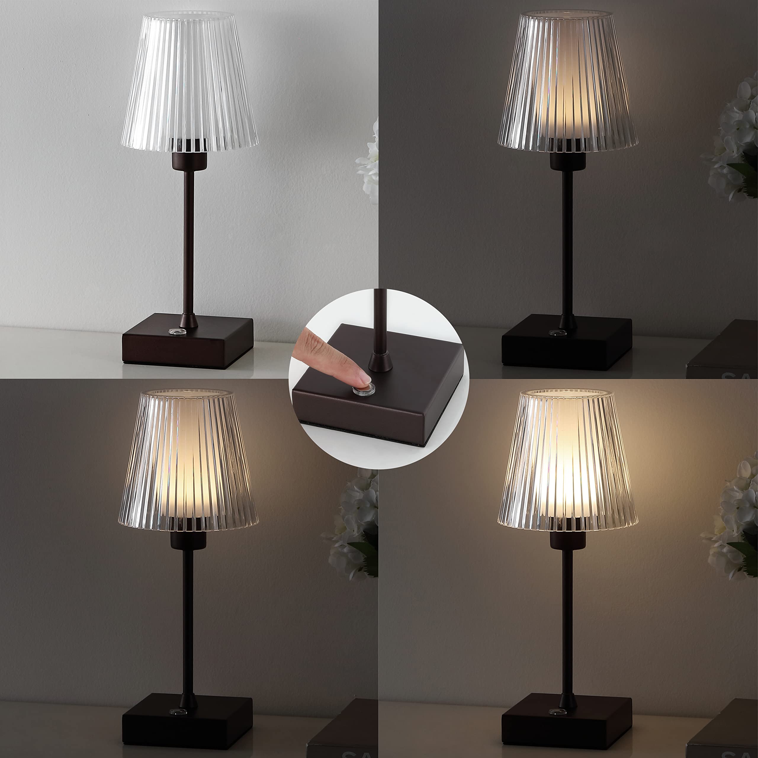 Jonathan Y Jyl7225A Oscar 12.5" Modern Industrial Rechargeable/Cordless Portable Iron/Acrylic Integrated Led Table Lamp, Ribbed Shade, Contemporary Bedside Desk Nightstand Lamp, Oil Rubbed Bronze