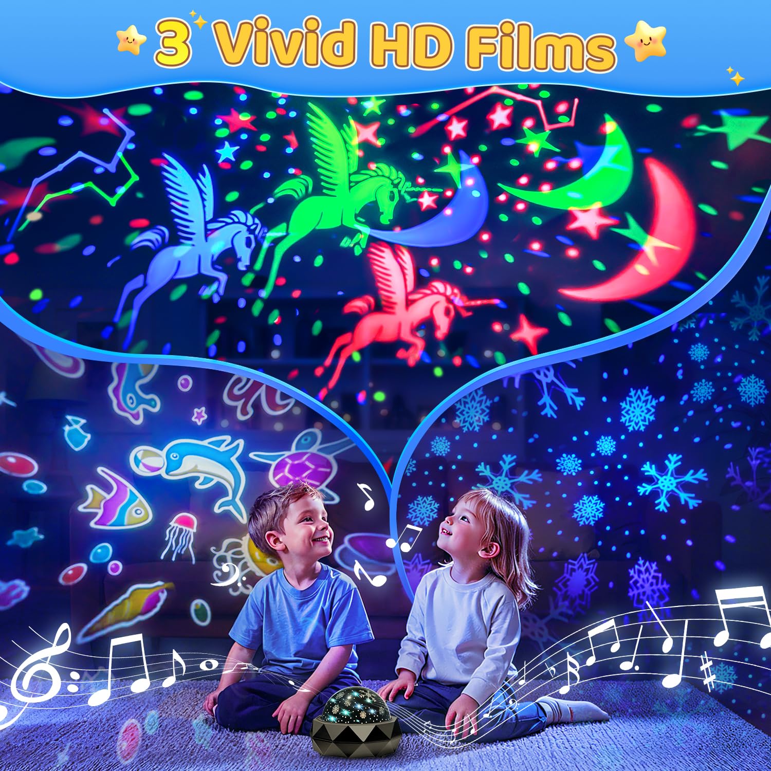 Pikoy Night Light Projector For Kids Room - 15 Colors, 15 White Noise, 3 Films, Remote - Rechargeable Star Lights For Ceiling, Bedroom -