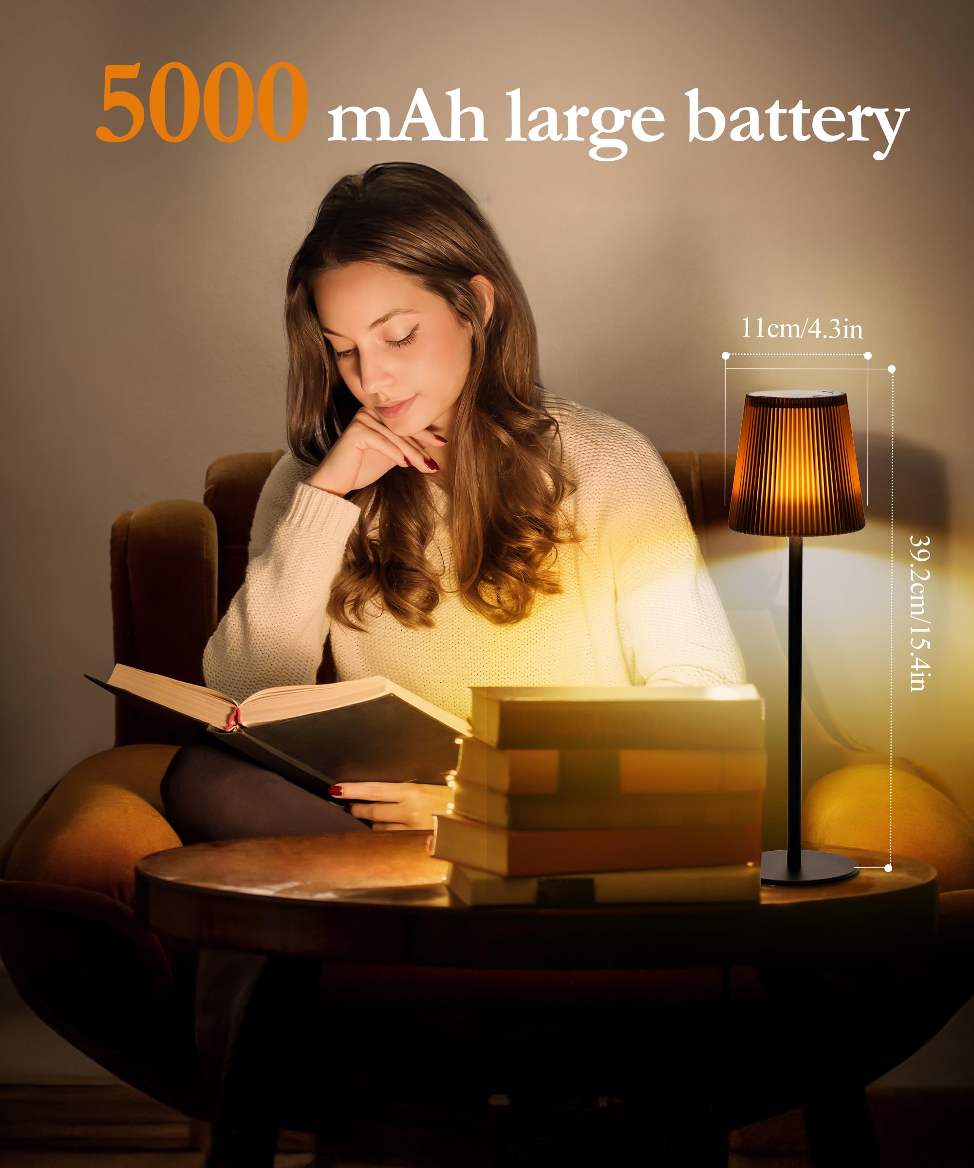 Faithorse Portable Cordless Table Lamp, 5000Mah Battery Operated Lamp, Wireless Touch Table Lamp, 3000K Stepless Dimming Up +Rgb Led Modern Portable Table Light For Daily (1Pc Brown)