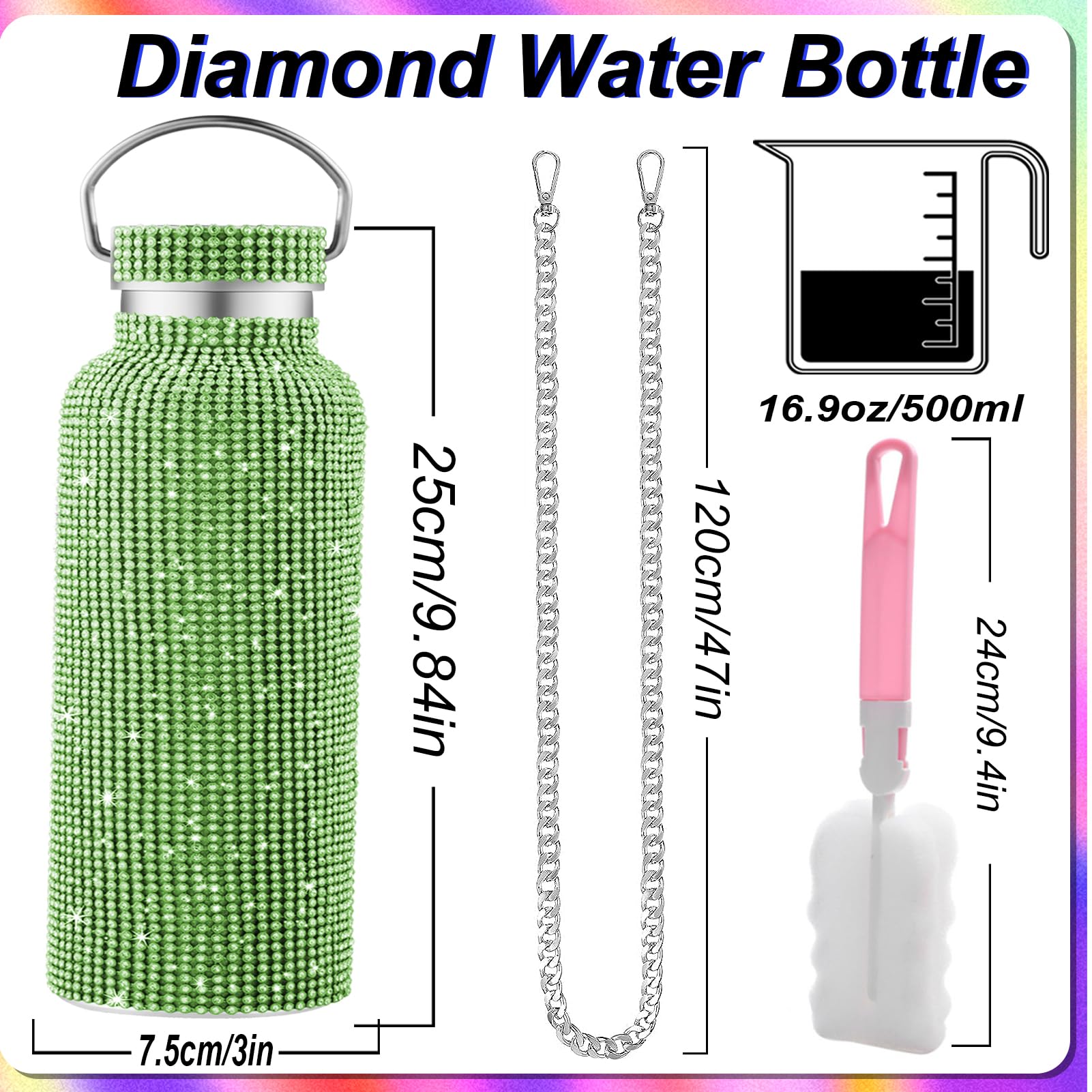 Diamond Bling Refillable Insulated Thermal Glitter Bottle With 55In Chain, Queen For Bestie
