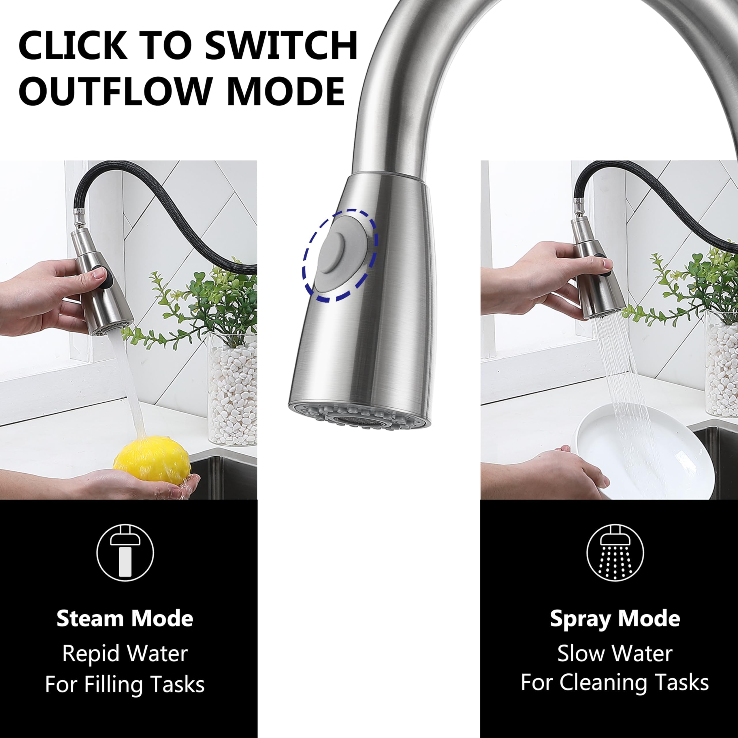 Comllen Kitchen Faucet With Pull Down Sprayer, Brushed Nickel Stainless Steel Kitchen Faucets, Commercial Pull Out High Arc Single Lever Sink Faucet For Kitchen Farmhouse Utility Rv Bar Sink