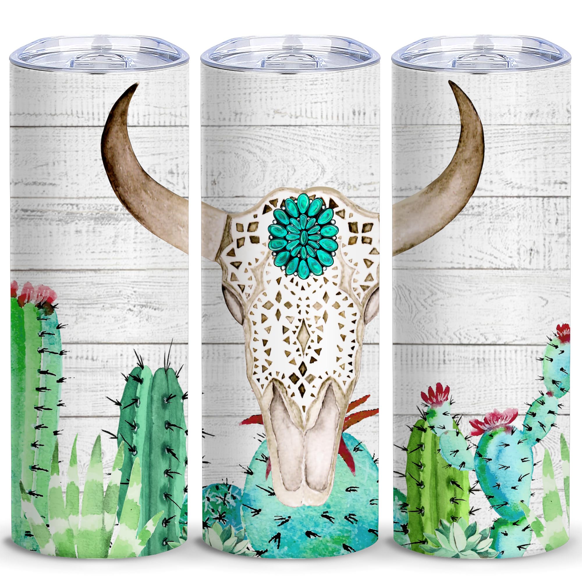 Cactus Western Cow Skinny Tumbler 20 Oz - Cow Water Bottle - Cow Stainless Steel Vacuum Insulated