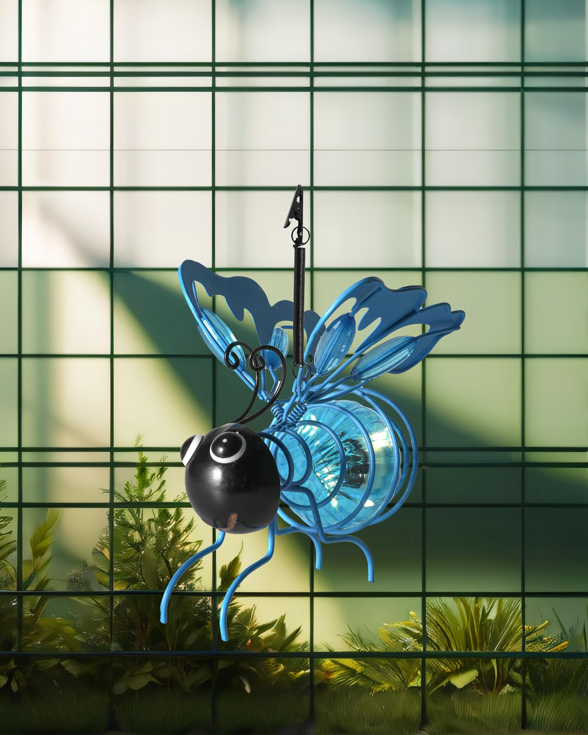 Istatue Solar Hanging Metal Butterfly Light - Weather Resistant Decorative Lights With Bouncy Springs For Garden And Patio - Spring Summer Decorations (Blue)