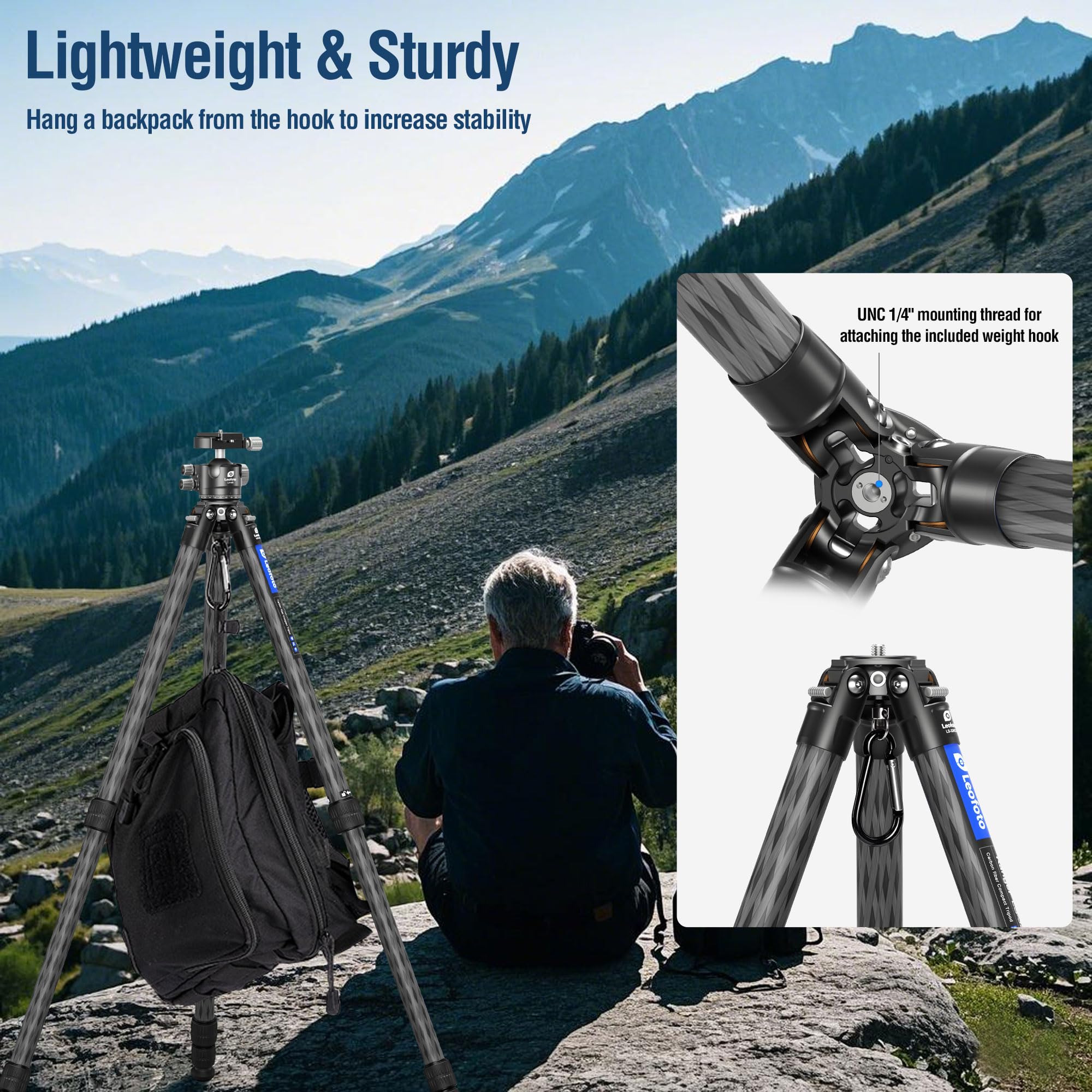 Leofoto Carbon Fiber Lightweight Travel Tripod, 68" Professional Video Tripod For Mirrorless Camera/Dslr With Carry Bag, Max Load 33.07Lb (Ls-324Cx)
