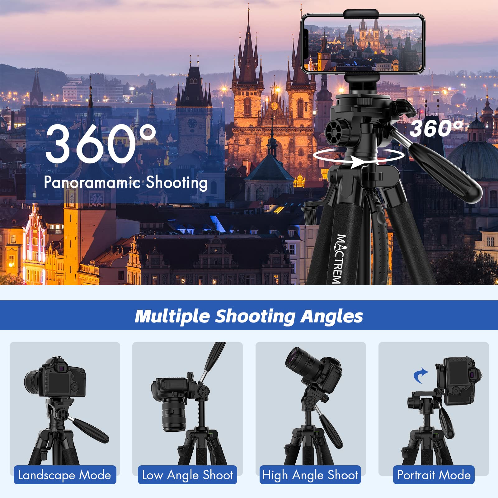 Mactrem 75 Inch Camera Tripod For Sony Canon Nikon, Lightweight Travel Video Aluminum Tripod Stand With Cell Phone Mount For Ipad Phone