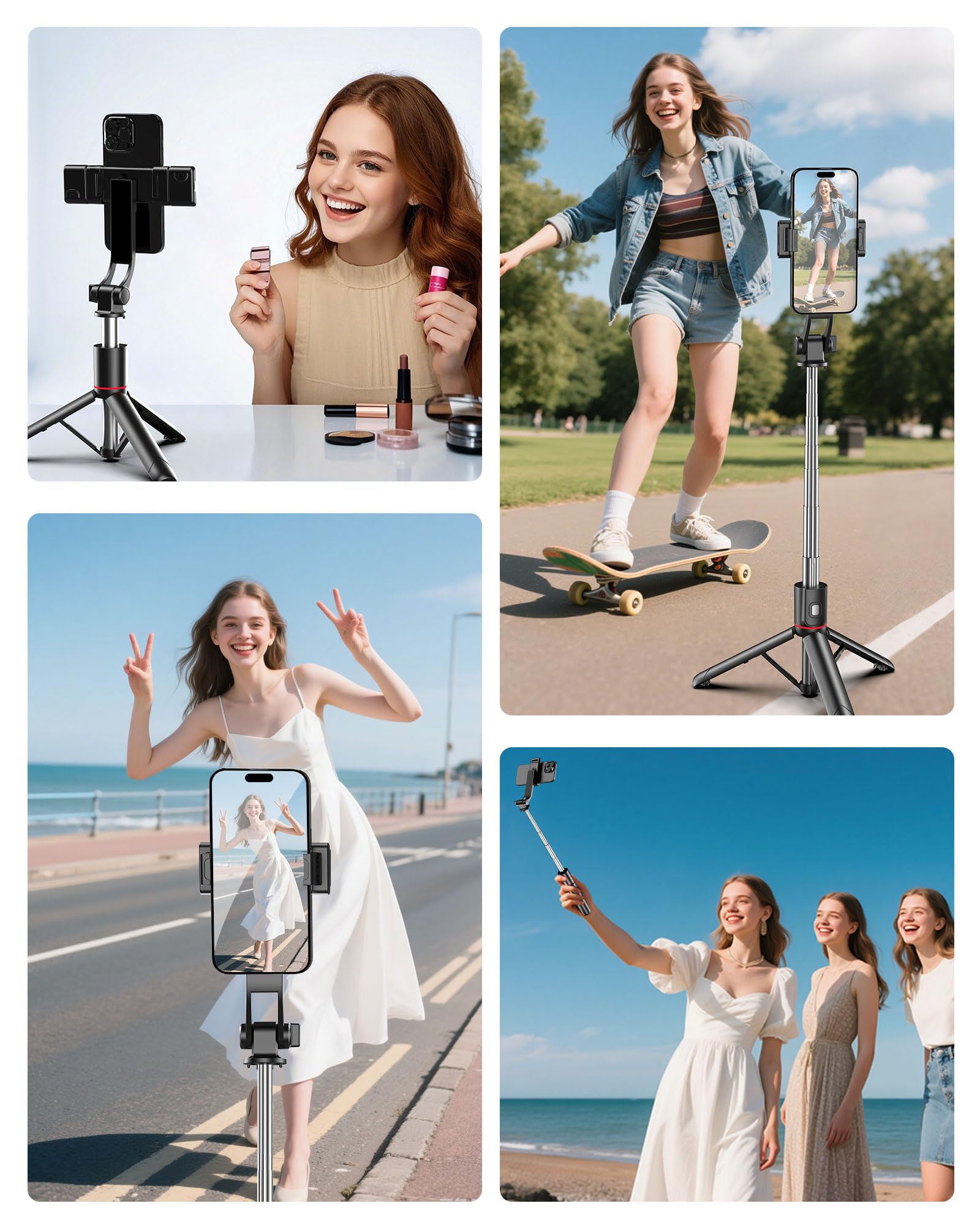 Fashion 40'' Selfie Stick Tripod, Cell Phone Tripod With Integrated Wireless Remote, Portable Selfie Stick For Iphone Video Recording, Lightweight Extendable Phone Stand For Iphone Android