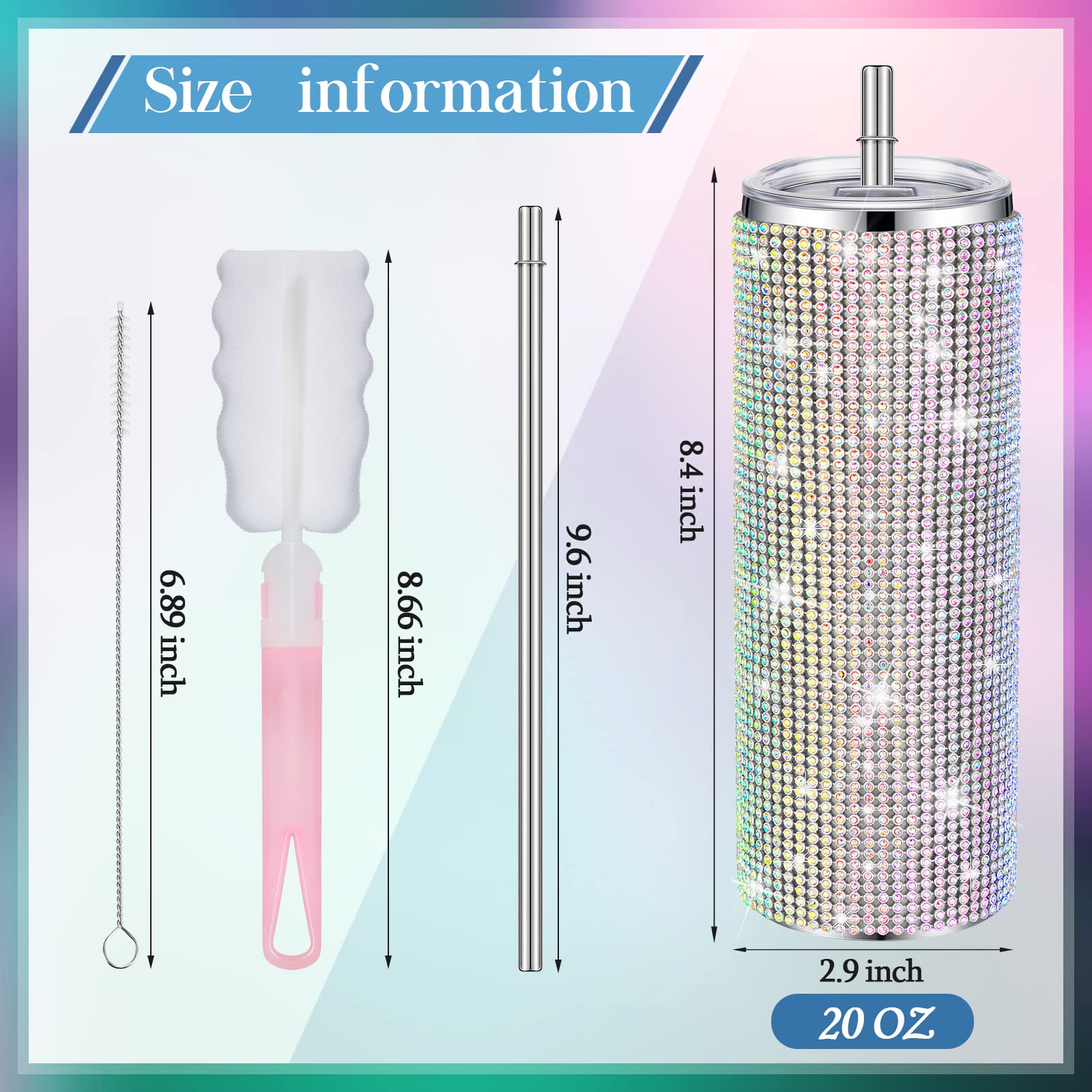 Tessco 2 Pcs Bling Tumbler 20Oz Rhinestone Cup Christmas Cup Glitter Diamond Bottle