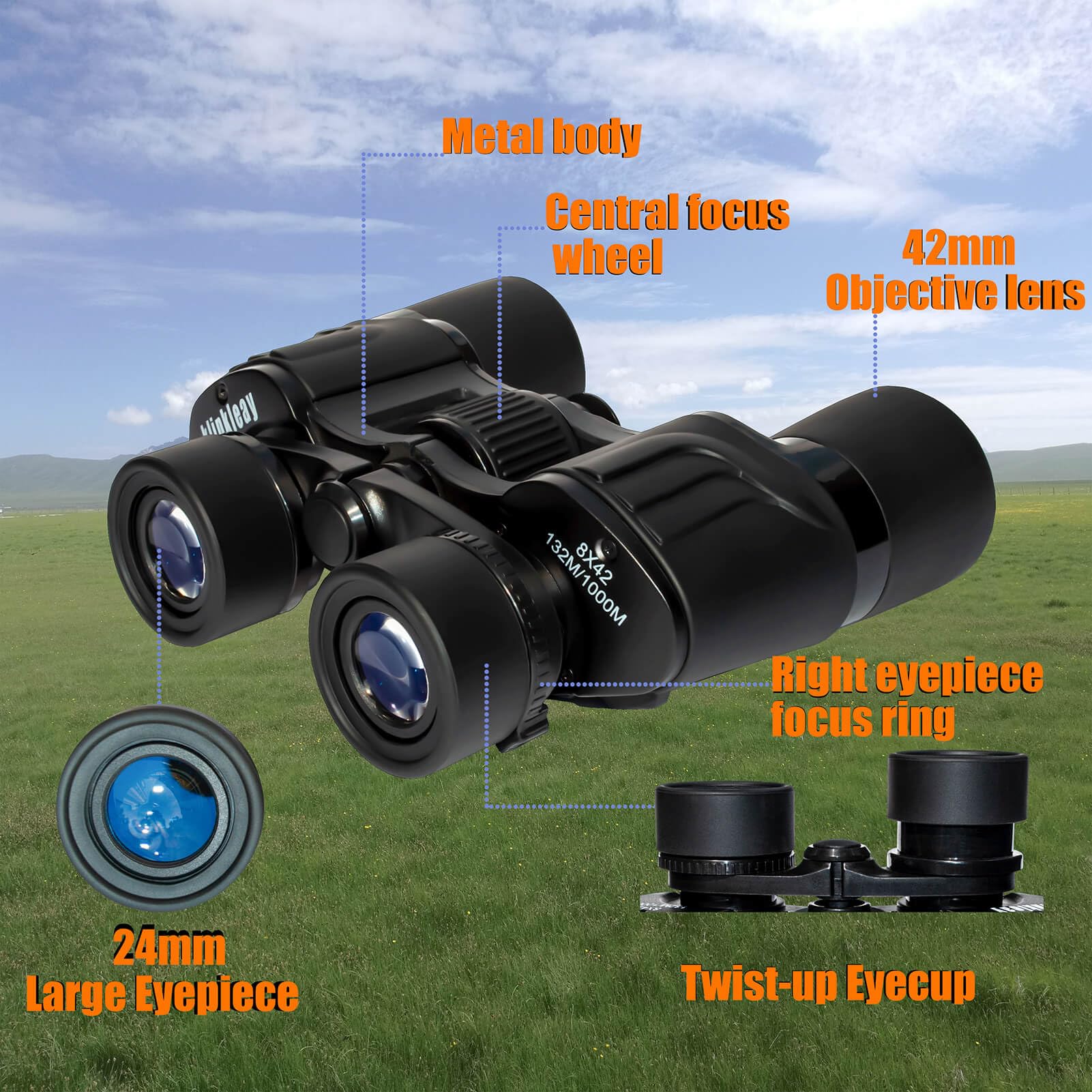 Klinkleay 8X42 Binoculars For Adults - Best For Bird Watching, Hunting, Travel - Hd Vision With 24Mm Eyepiece, Bak-4 Prism, Multilayer Coating - Ideal For Outdoor, Sports, Concerts