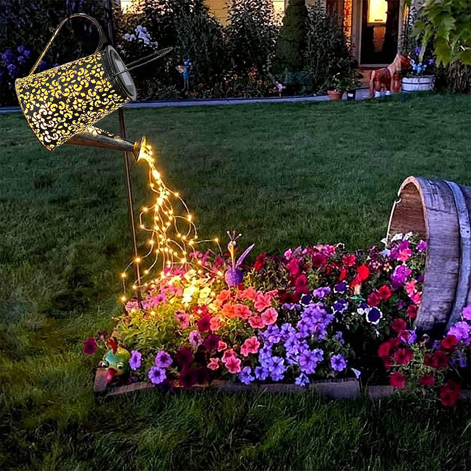 Binfenny Solar Watering Can Lights Hanging Kettle Lantern Light - Waterproof Garden Decor Metal Retro Lamp For Outdoor Table Patio Lawn Yard Pathway With Hook