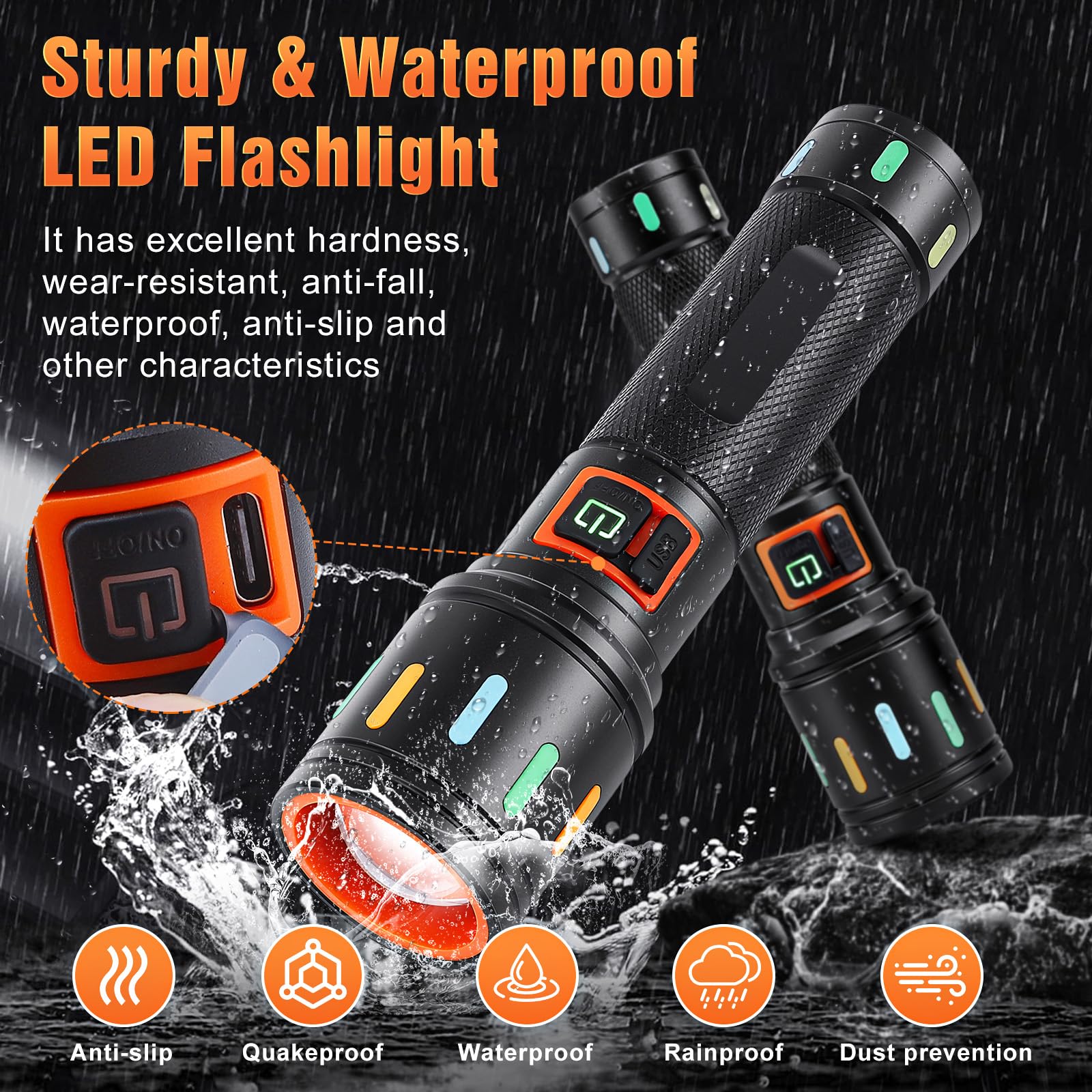 Ciwuzxs Super Bright Tactical Flashlight, Led Flashlights, High Powered 2000 Lumens With 3 Lighting Modes, Zoomable Waterproof Flash Lights For Emergency, Outdoor, Home, Camping, Hiking 2 Pack