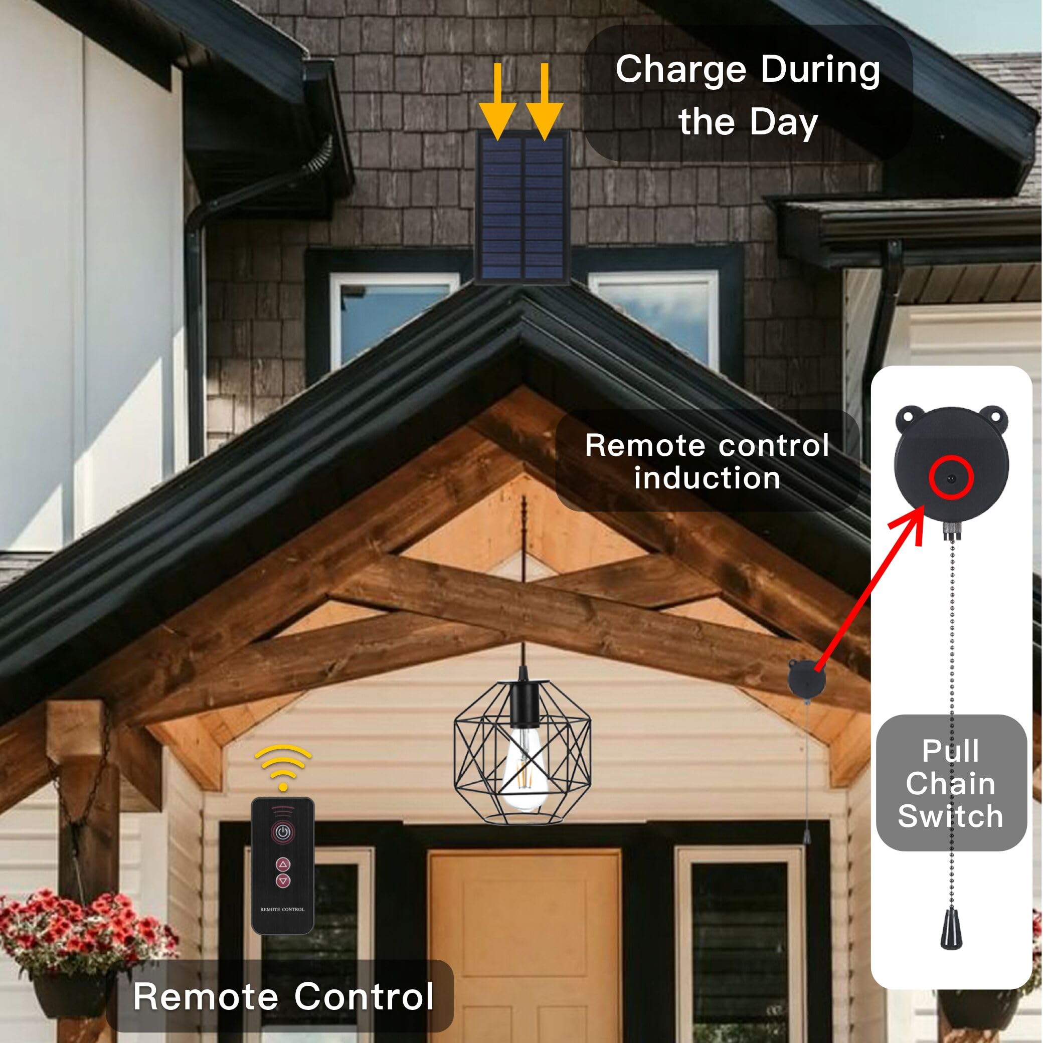 Aofuery Solar Pendant Lights Outdoor Chandelier Hanging Lights, Solar Lights Indoor With Pull Cord For Home Chicken Coop Barn Garage Storage