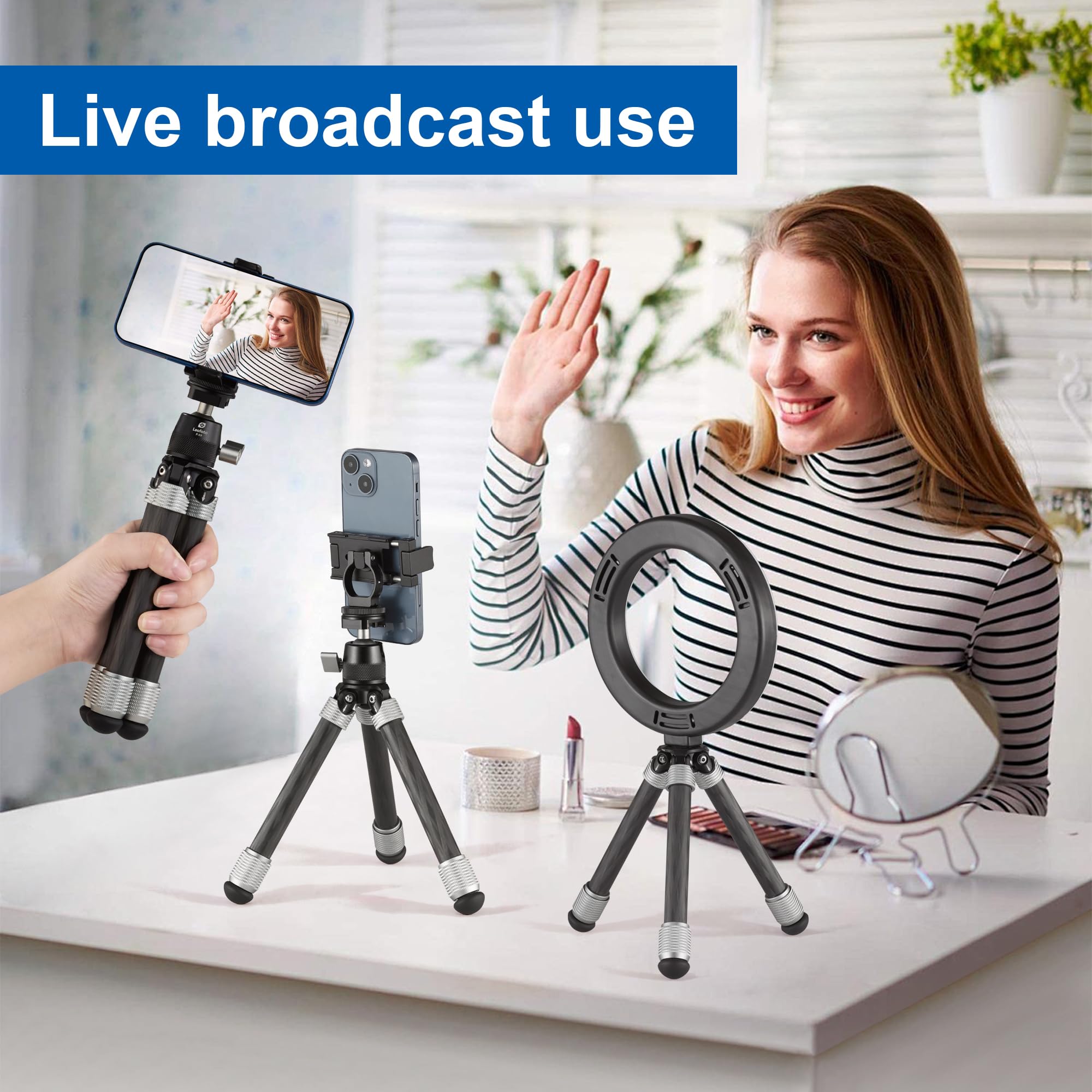 Leofoto Carbon Fiber Small Tabletop Travel Tripod, Weight 108G/0.23Lb, Maxload 5Kg/11Lb, Lightweight Tripod Stand, 1/4" Inch Screw, For Camera/Phone Holder/Projector/Live Stream Light (Mt-02Cl)