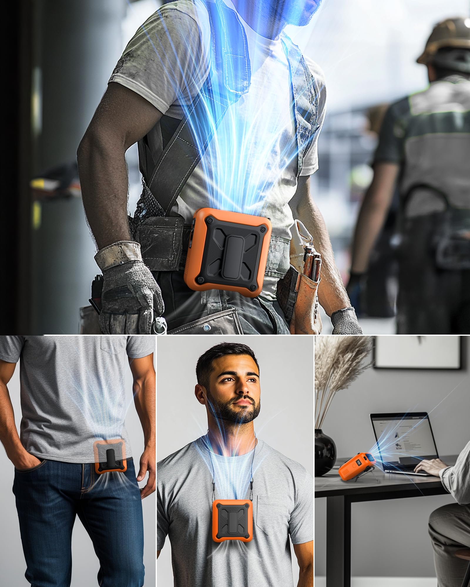 Portable Waist Fan Clip On Belt Under Shirt W/Led Display & Flashlight, 8000Mah Battery Powered