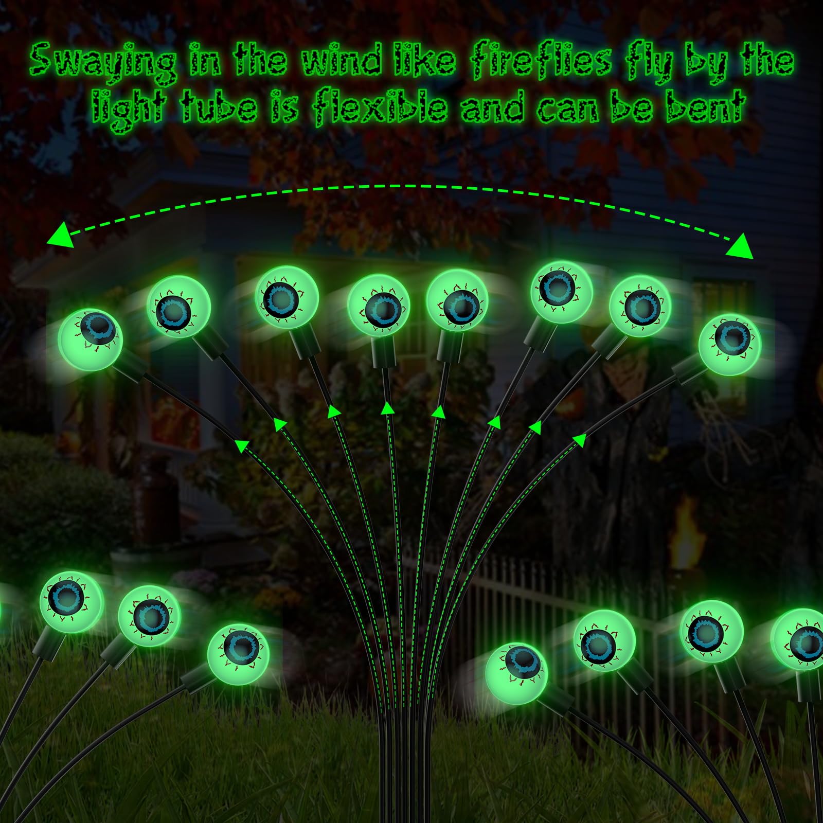 Lasgu Outdoor Solar Garden Lights (4 Pack), Scary Eyeball Leds (32), Spooky Outdoor Decor For Yard And Patio (Green)
