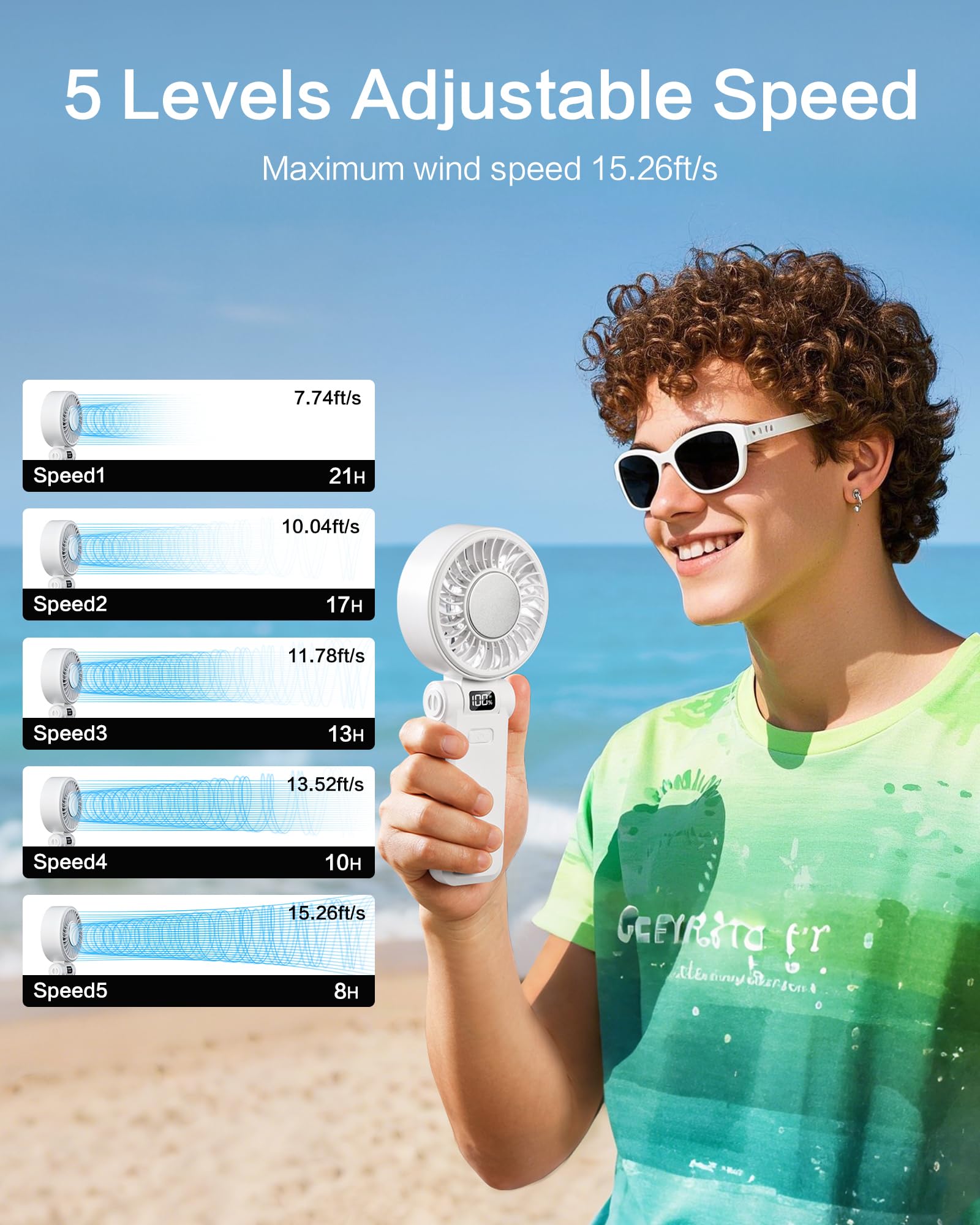 Rechargeable mini handheld fan with foldable design, perfect for travel and hot weather Koospark