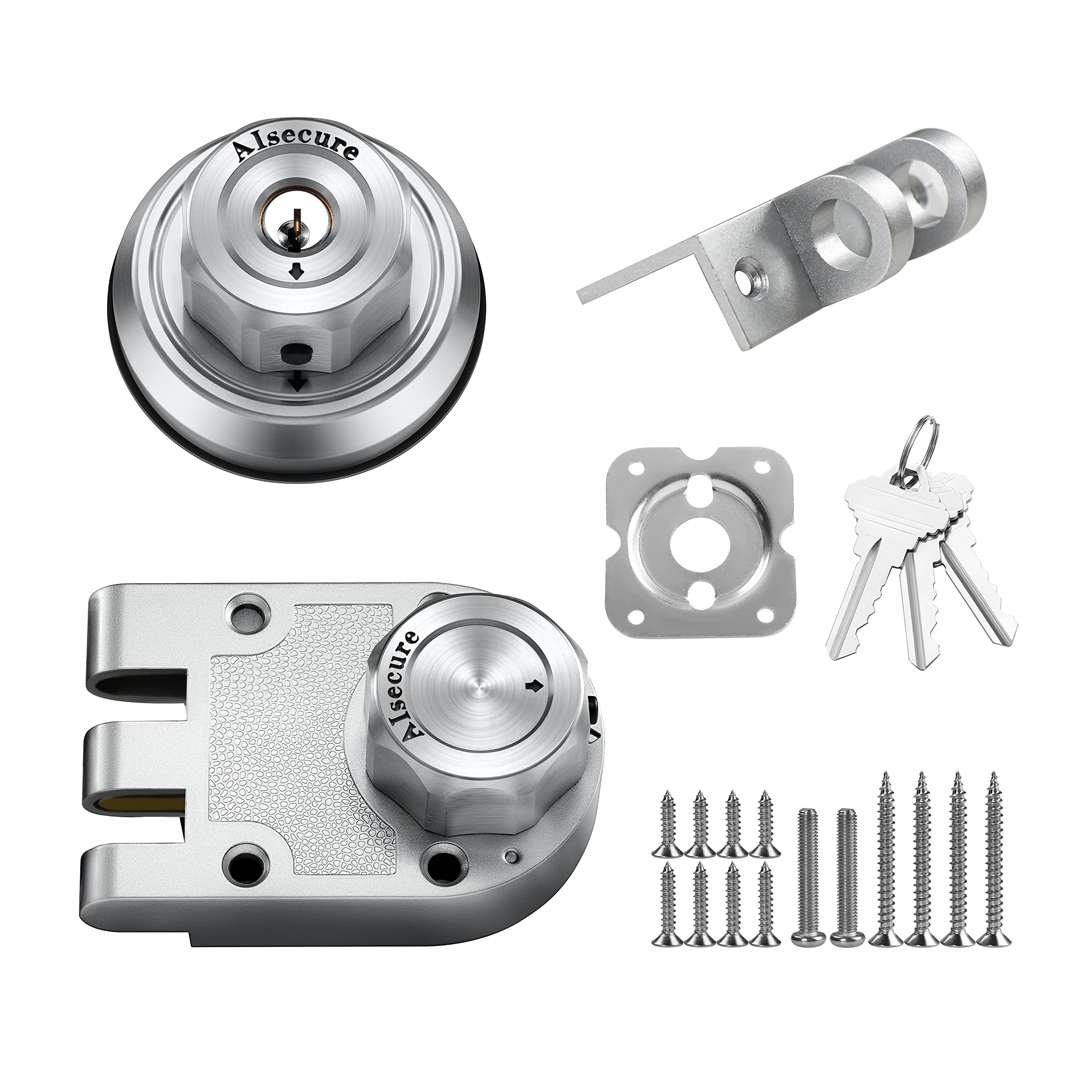 Aisecure Twist To Lock Jimmy Proof Deadbolt Lock Keyless With Unpickable Night Latch&Anti-Mislock Button 304 Stainless Steel Heavy Guard Security Single Cylinder Sc Keys Prohibits Forced Entry Silver