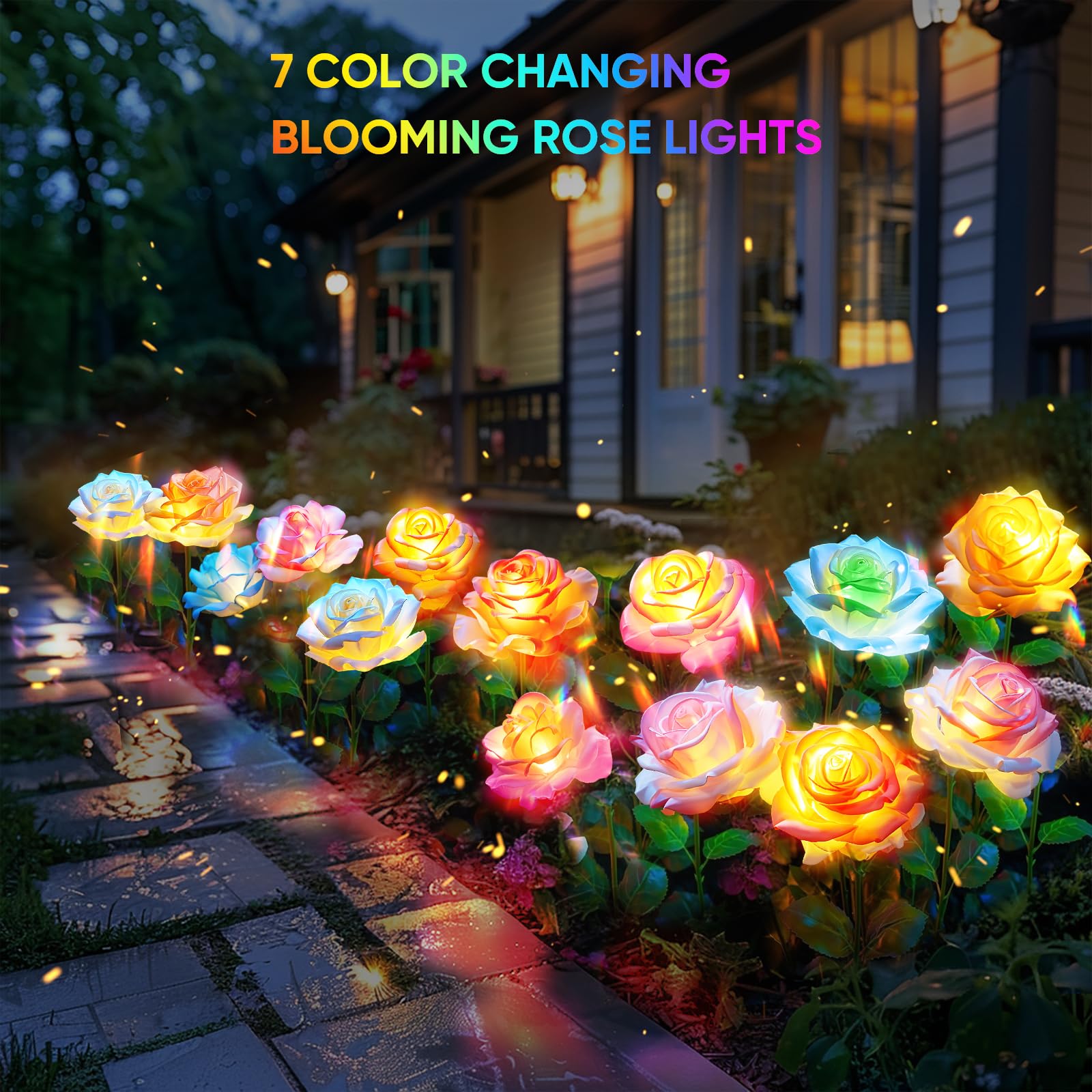 Bomier Solar Lights Outdoor Waterproof For Garden Decor, 4 Pack Solar Garden Lights For Outside, Outdoor Solar Lights For Yard With Solar Flowers Lights, Solar Powered Yard Decorations