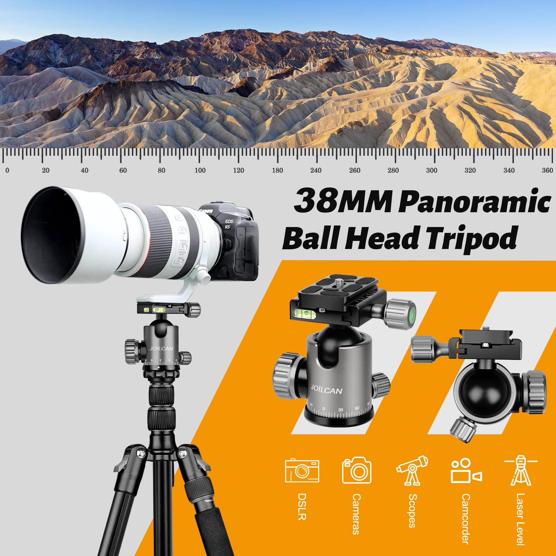 Joilcan Tripod For Camera, 81" Aluminum Camera Tripod Monopod, Heavy Duty Travel Tripods For Spotting Scope Binoculars Laser Level, Payload 35Lb