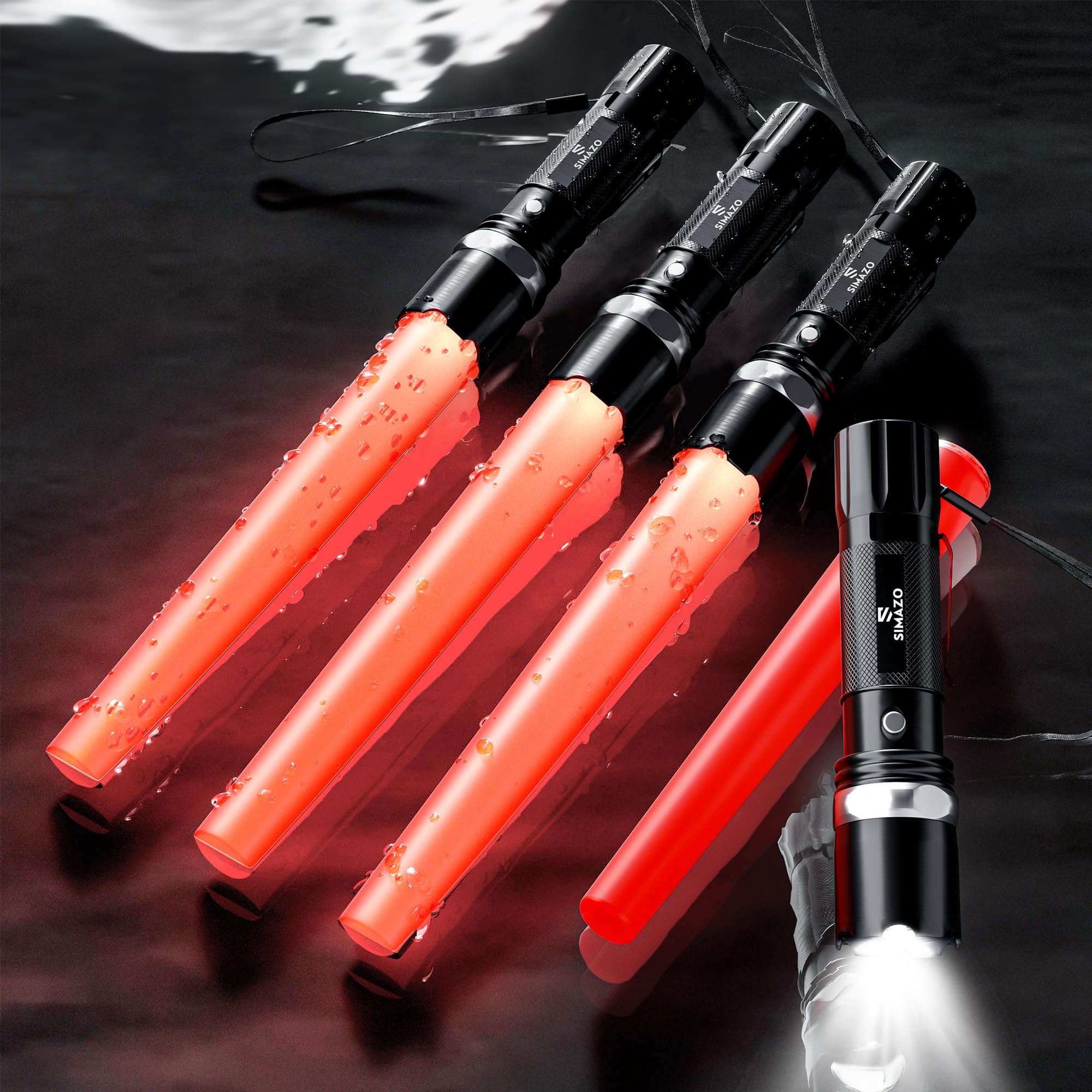 Simazo 4 Pack Traffic Wand, 16 Inch Led Traffic Flashlight Wand With 5 Flashing Modes, Orange Traffic Safety Control Baton, Air Marshalling Wand For Parking, Aircraft, Car Directing