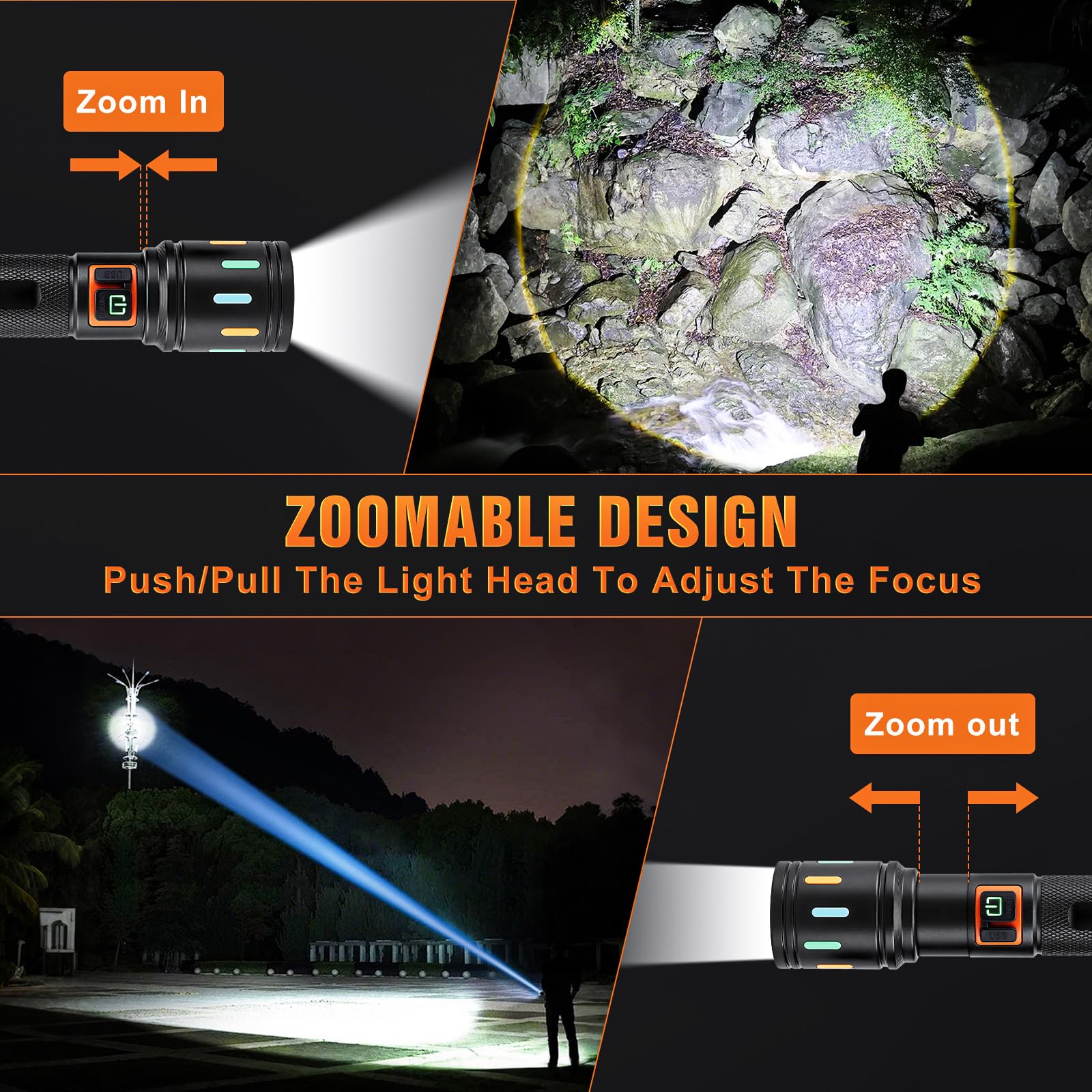 Ciwuzxs Super Bright Tactical Flashlight, Led Flashlights, High Powered 2000 Lumens With 3 Lighting Modes, Zoomable Waterproof Flash Lights For Emergency, Outdoor, Home, Camping, Hiking 2 Pack
