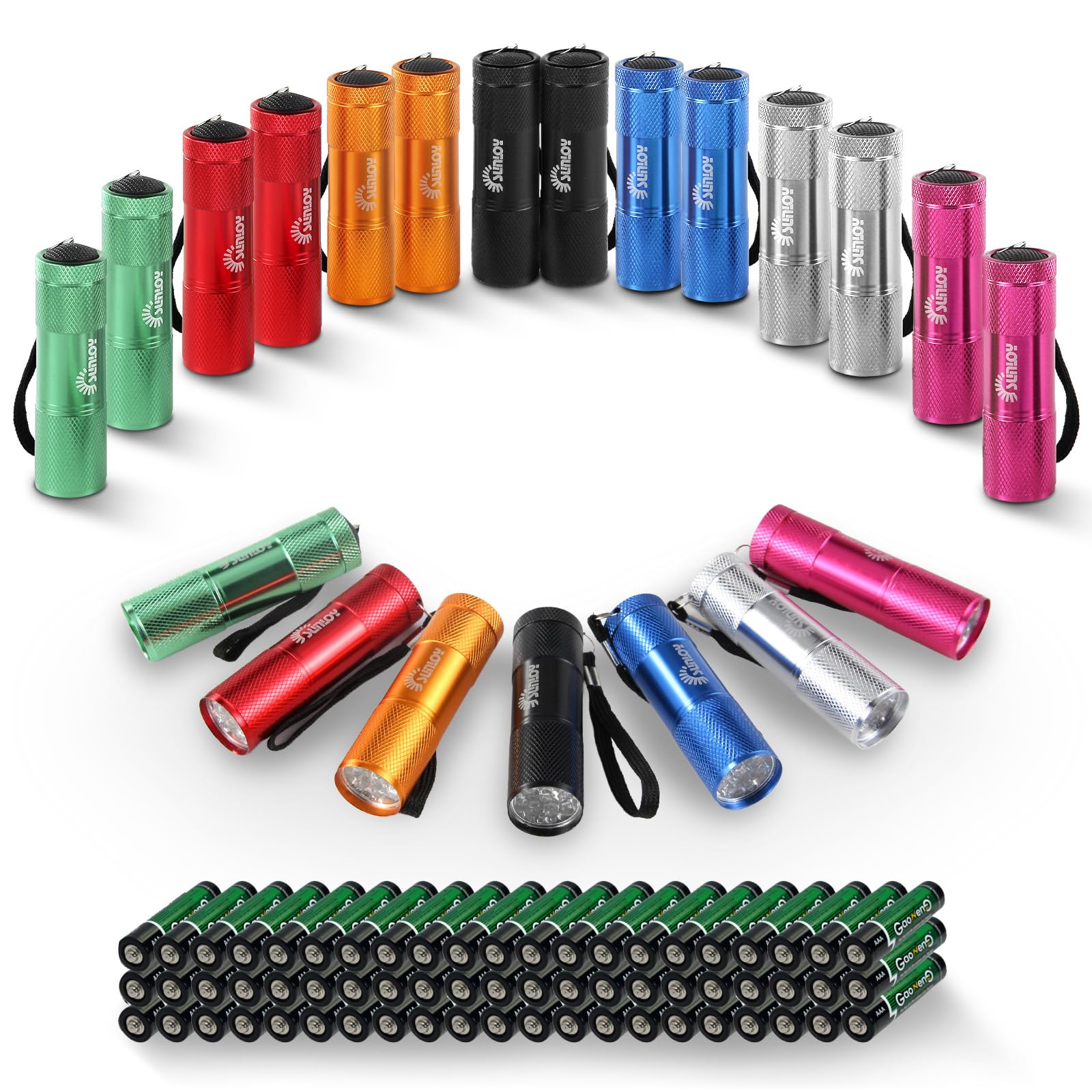 Sunloy 21-Pack Mini Led Flashlight Bulk, Aluminum Handheld Torches With Lanyard And 63 Aaa Batteries, Assorted Colors, Perfect For Night Walking, Hiking, Camping, Power Outage