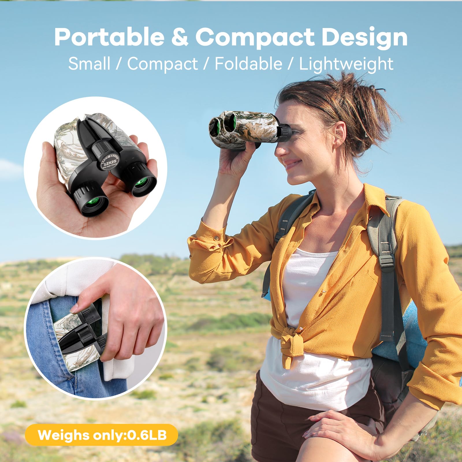 Koddon Compact Binoculars For Adults & Kids - 12X25 High Powered Binoculars With Low Light Vision For Bird Watching, Cruise Ship, Hunting, Travel & Sports