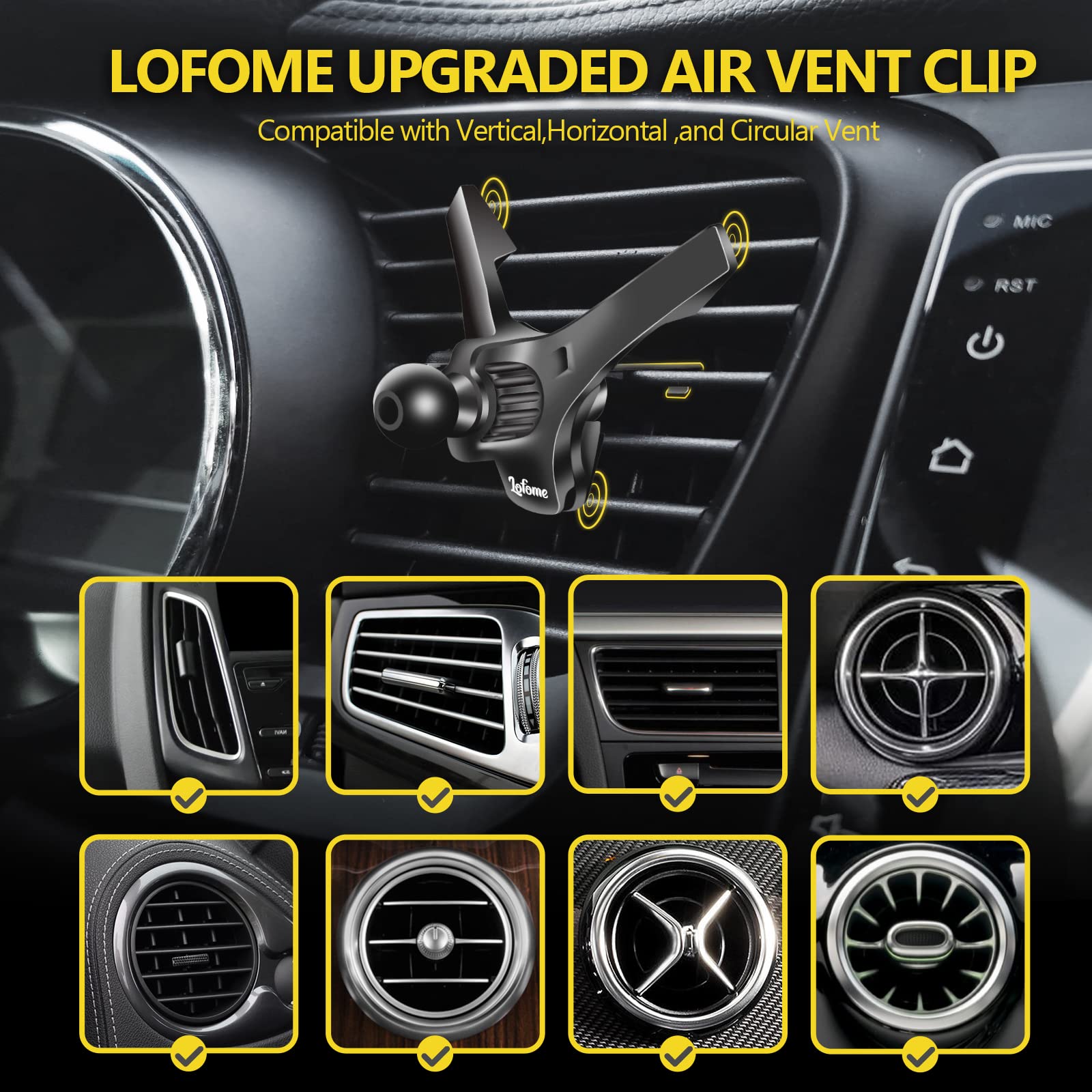 Lofome Universal Air Vent Clip For Car Mount,Sturdy Vent Grip For Most Car Phone Holder&Wireless Car Charger-Only Vent Clip For Replace/Upgrad(Compatible With Joint Ball Diameter 0.67 In/17Mm)