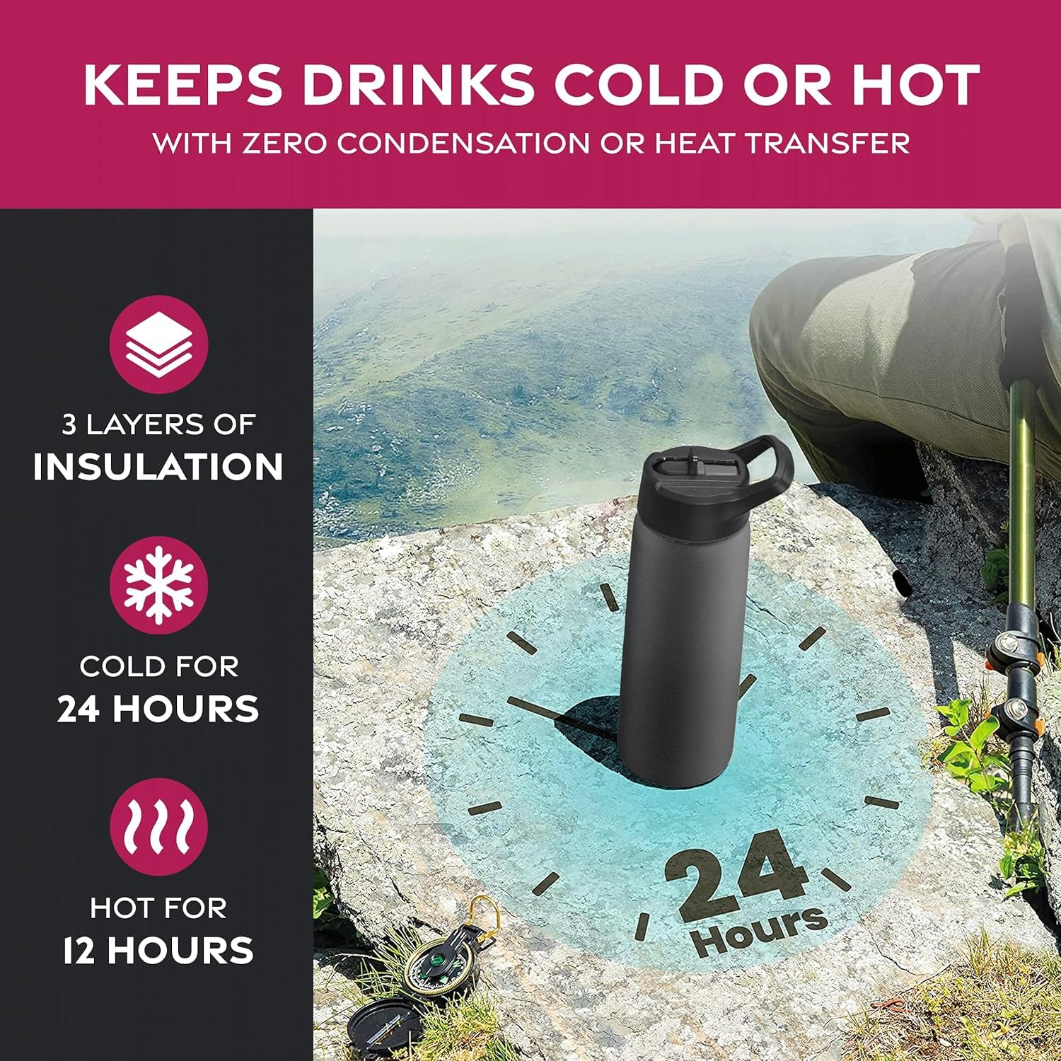 Triple-Insulated Stainless Steel Water Bottles With Straw, 25 Oz Reusable Insulated Water Bottles